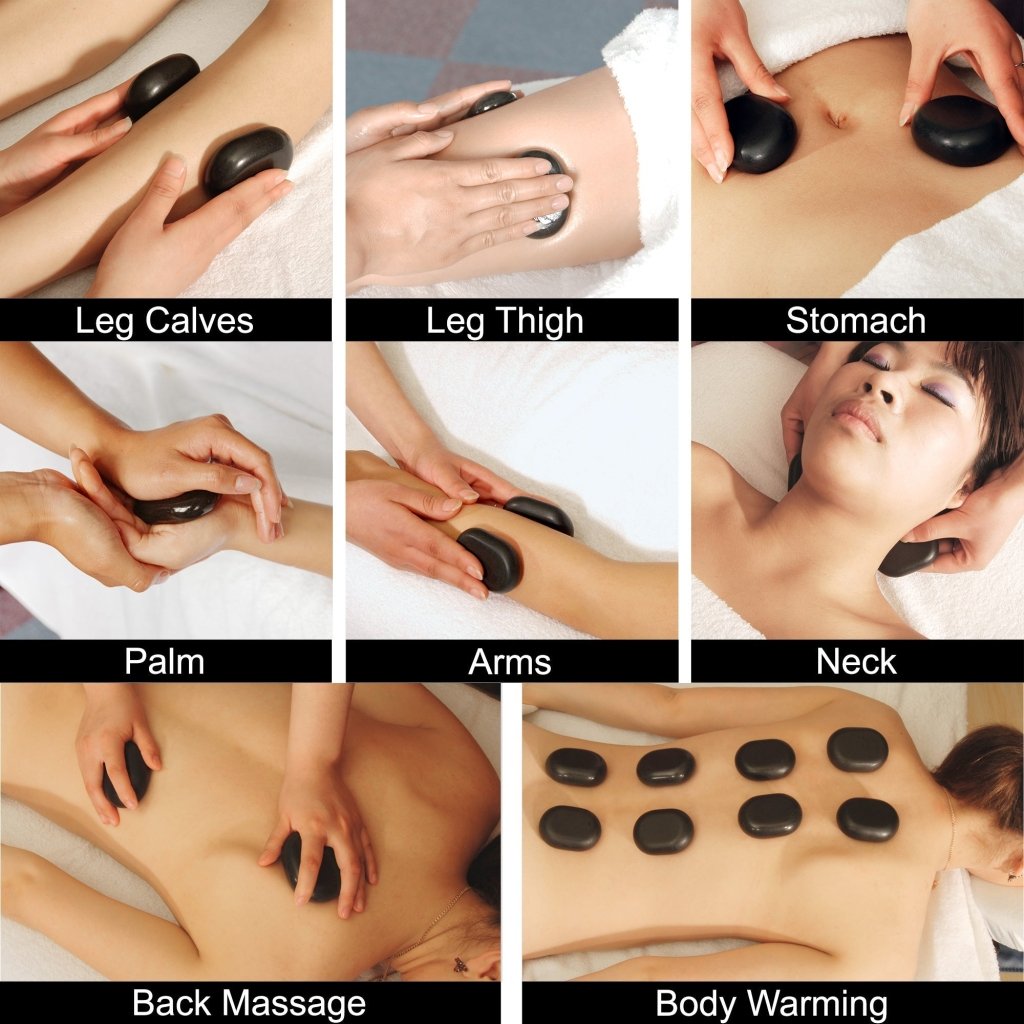 Premium Basalt Hot Stones for Massage - Medium Size Flat Oval Stones (12-Piece Set, 2.6