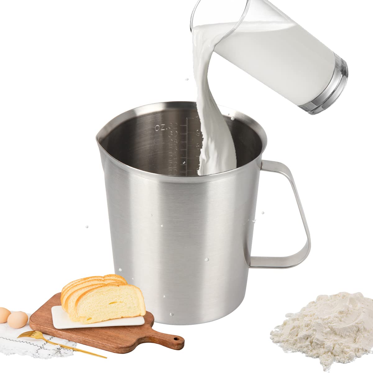 Premium 304 Stainless Steel Measuring Cups Set (16/24/32oz) - Food Grade, Dual Scale (OZ & ML), Ergonomic Handle for Baking, Cooking & Meal Prep - Perfect for Liquid & Dry Ingredients (2000ml/67oz Capacity)