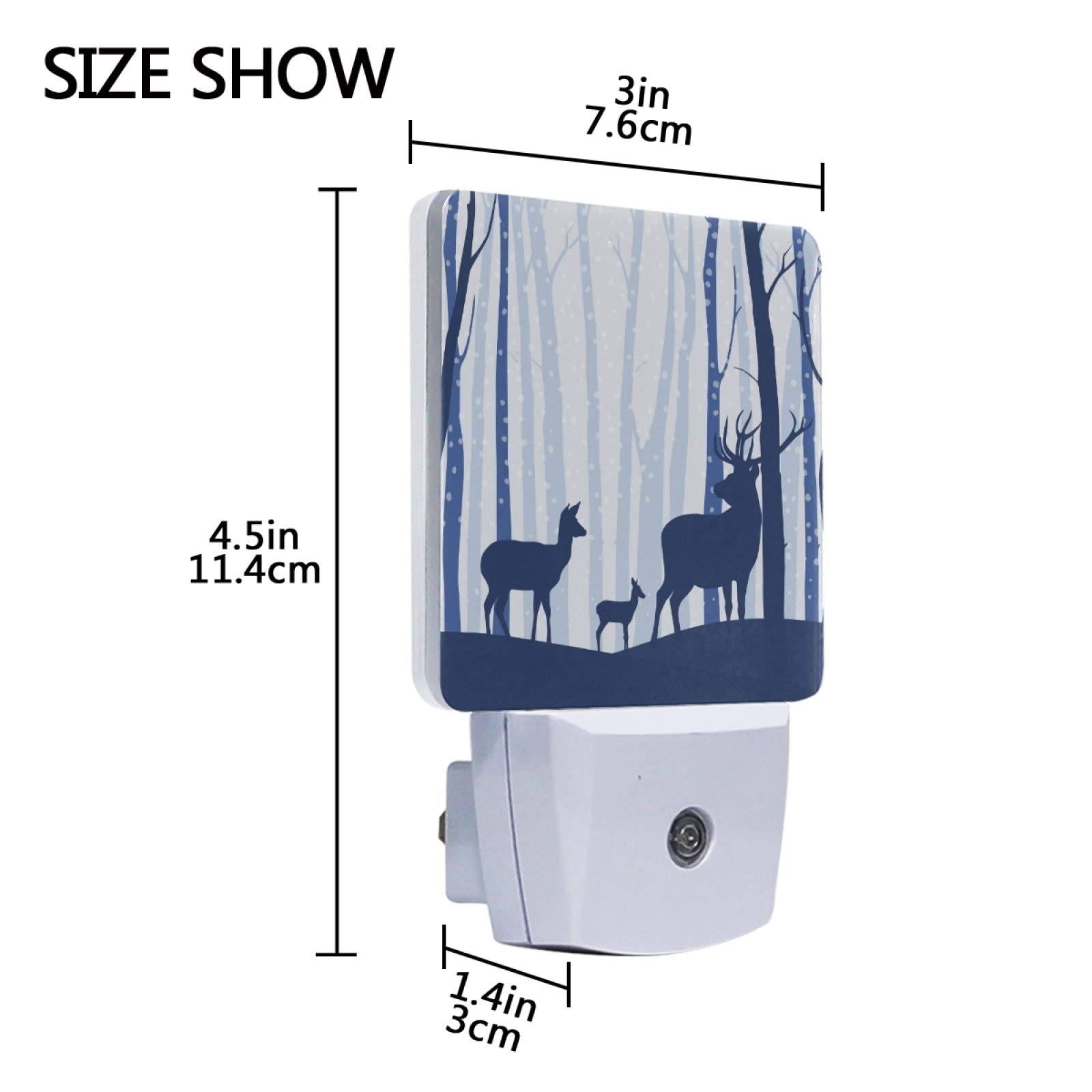 Vikko 2-Pack Winter Forest Deer Night Light - LED Plug-in Lamp with Dusk to Dawn Sensor for Kids & Adults - Perfect for Bedroom, Living Room, Hallway Decor | Creates Cozy Ambiance for Nursery, Bathroom, Stairway & Gift Giving
