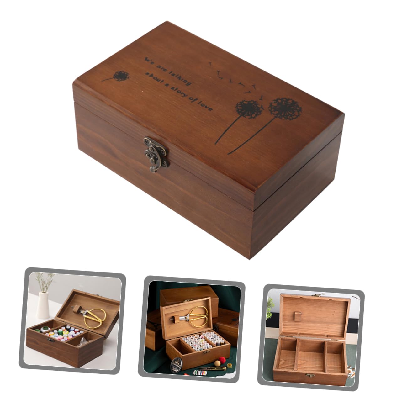 IWOWHERO Wooden Sewing Kit with Cover - Needle Storage Basket, Pin Cushion & Wooden Needle Case - Perfect for Organizing Sewing Supplies, Embroidery Tools & Craft Accessories at Home or Studio