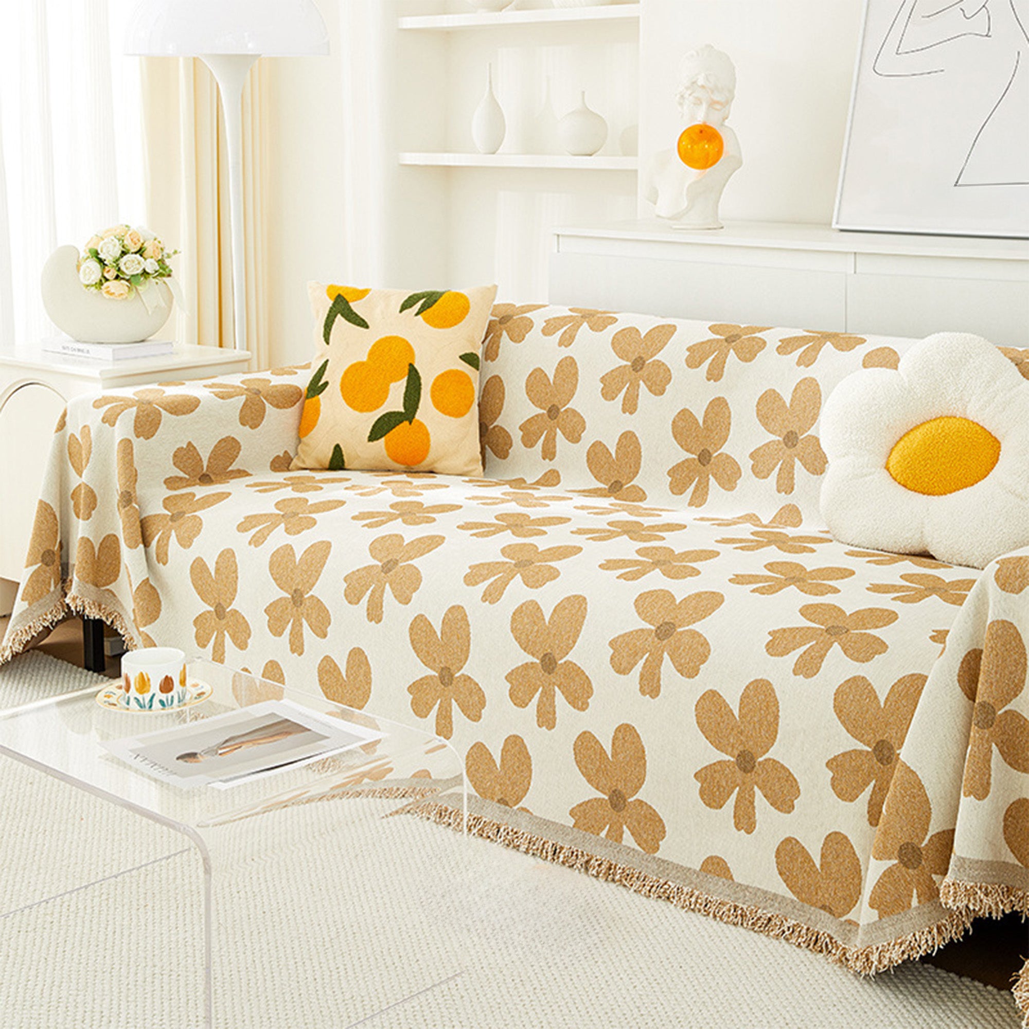 Pretty Petals Sofa Cover - Soft Stretchable Couch Slipcover for Living Room, Washable Furniture Protector - Perfect for Home Decor, Pet Owners & Daily Use