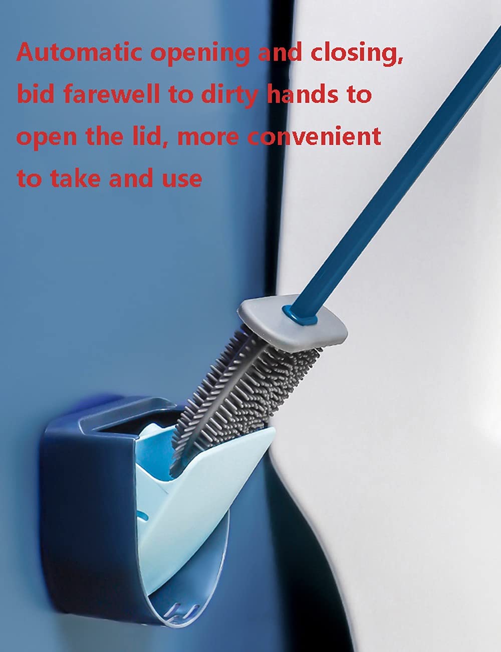 Automatic Self-Cleaning Toilet Brush Set with Wall-Mounted Holder - Quick-Drying Silicone Toilet Plunger & Brush Combo (Blue) for Bathroom Cleaning & Hygiene Maintenance - Perfect for Small Spaces, Apartments, and Modern Home Sanitation