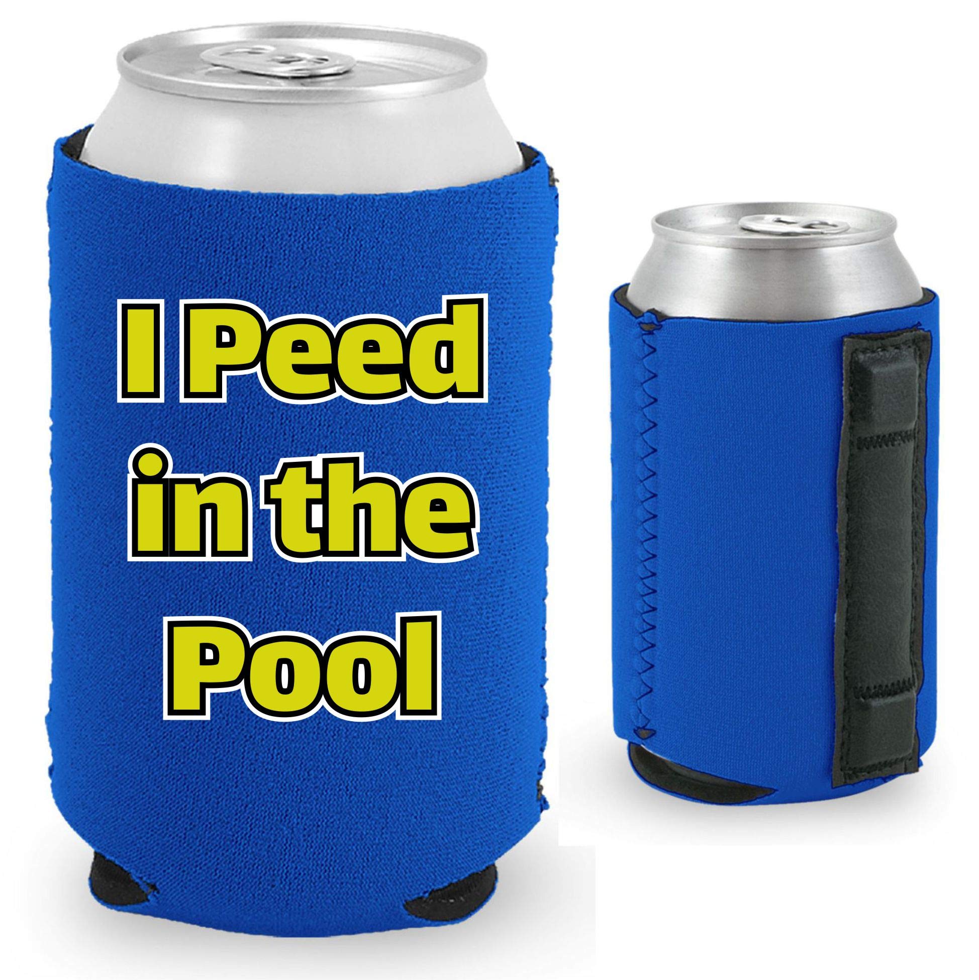 I Peed in the Pool Magnetic Can Cooler (Royal Blue, 2 Pack) - Funny Novelty Beer Can Holder for Pool Parties, Beach Outings & Summer BBQs