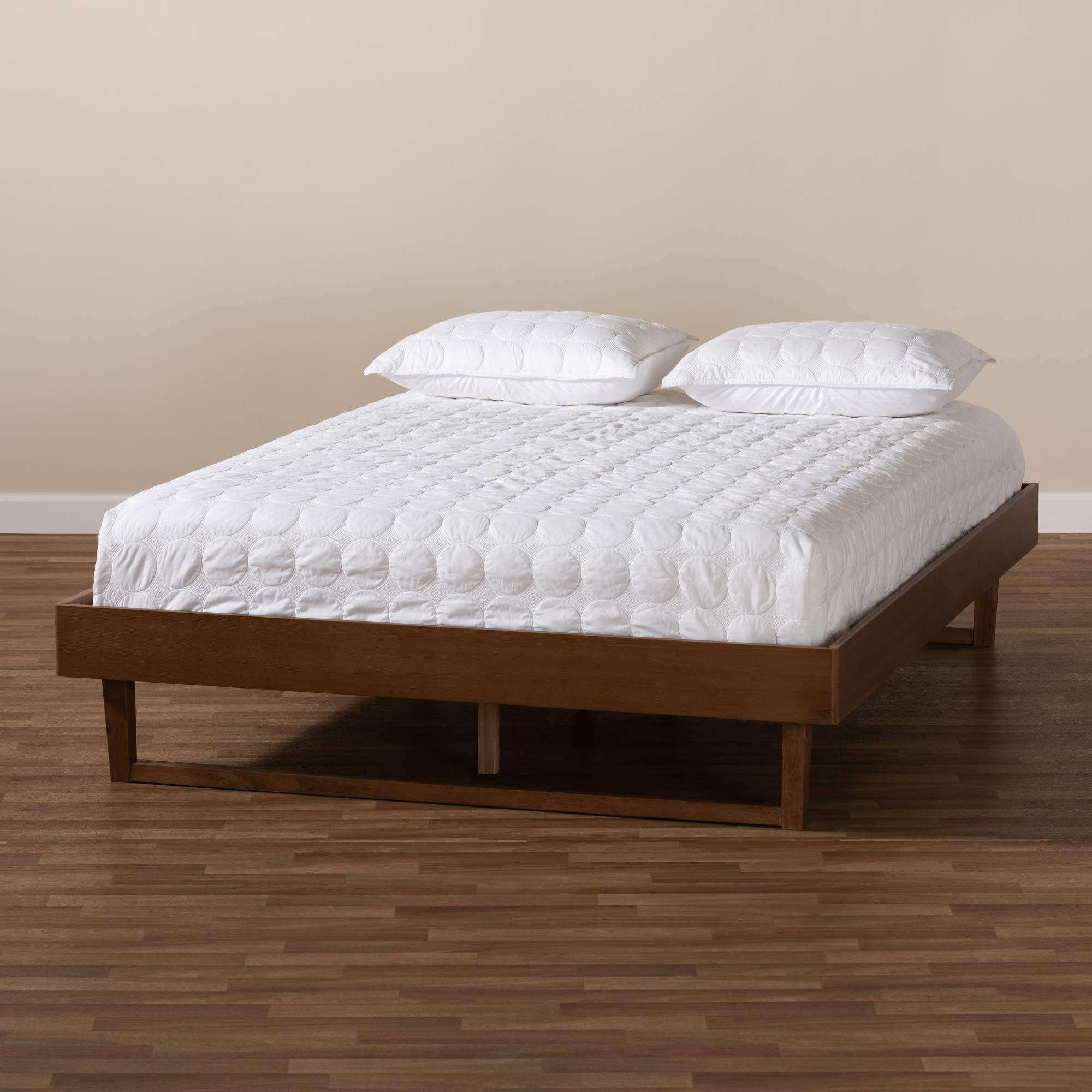 Baxton Studio King Size Bed Frame - Solid Wood Platform Bed with Upholstered Headboard, Dark Brown Finish for Modern Bedroom Decor | Perfect for Master Bedrooms, Guest Rooms & Apartments