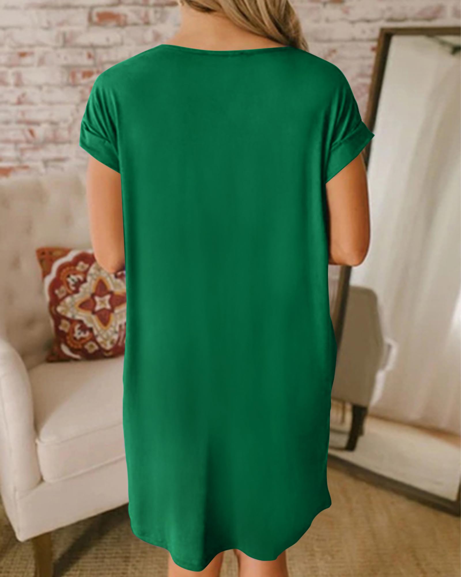 BTFBM Women's V-Neck Short Sleeve Summer Dress 2025 - Casual Loose Tunic T-Shirt Dress with Pockets | Spring & Summer Outfits, Beachwear, Lounge Pajamas, Everyday Comfort Wear