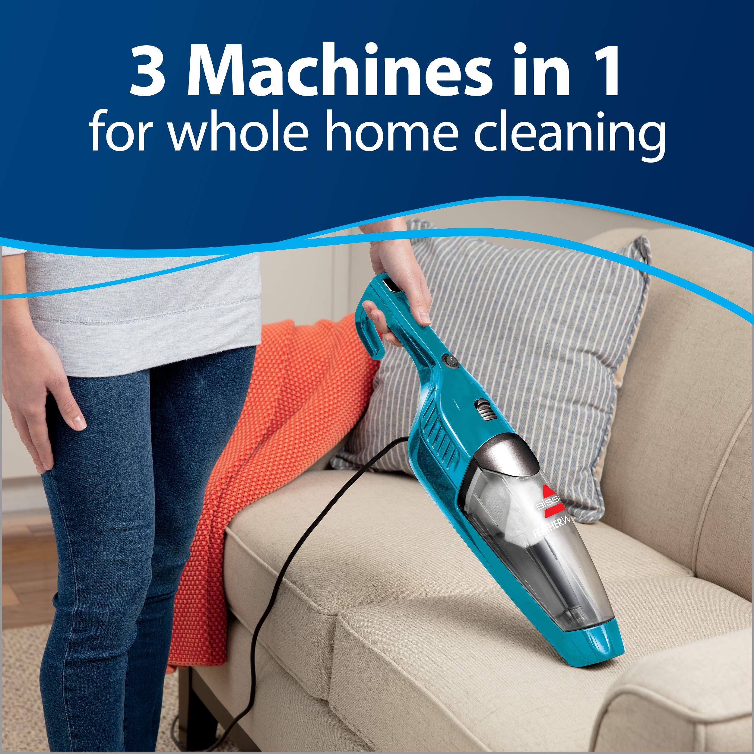 Bissell Featherweight Turbo Lightweight Stick Vacuum with Lift-Off Hand Vacuum & Motorized Brushroll - Powerful Compact Corded Vacuum Cleaner (15 ft Cord) for Hardwood Floors, Carpets, Pet Hair & Home Cleaning