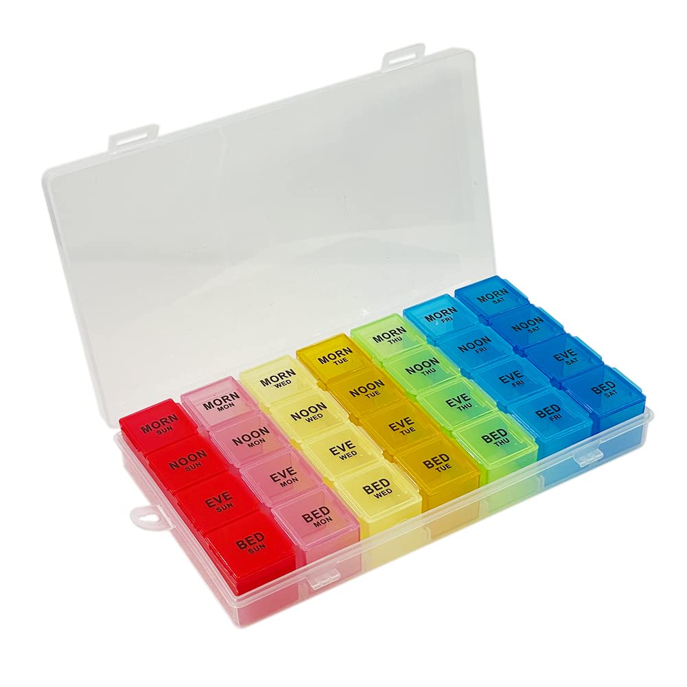 YAOTROOP 7 Day 4 Times Daily Pill Organizer - 28 Compartment Weekly Medication Box for Pills, Vitamins & Supplements | Perfect for Travel, Home Use & Elderly Care