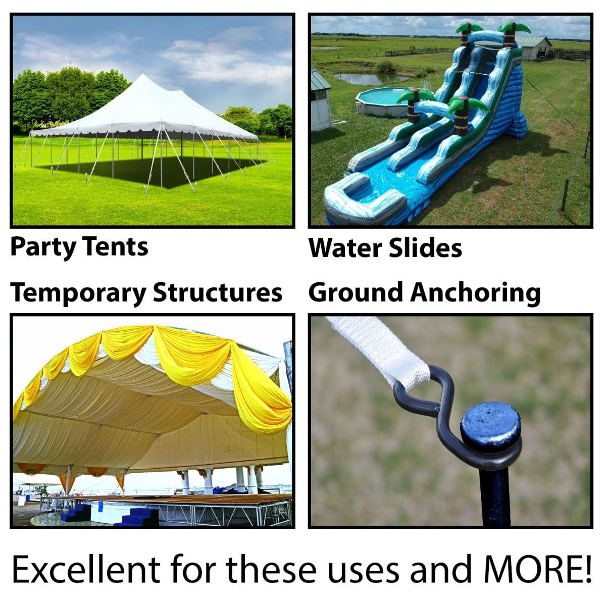 Heavy Duty Single Head Metal Tent Stakes - 10 Pack 30 Inch Steel Ground Spikes for Commercial Inflatables, Event Tents & Camping Shelters | Secure Outdoor Canopies, Party Decorations & Beach Umbrellas