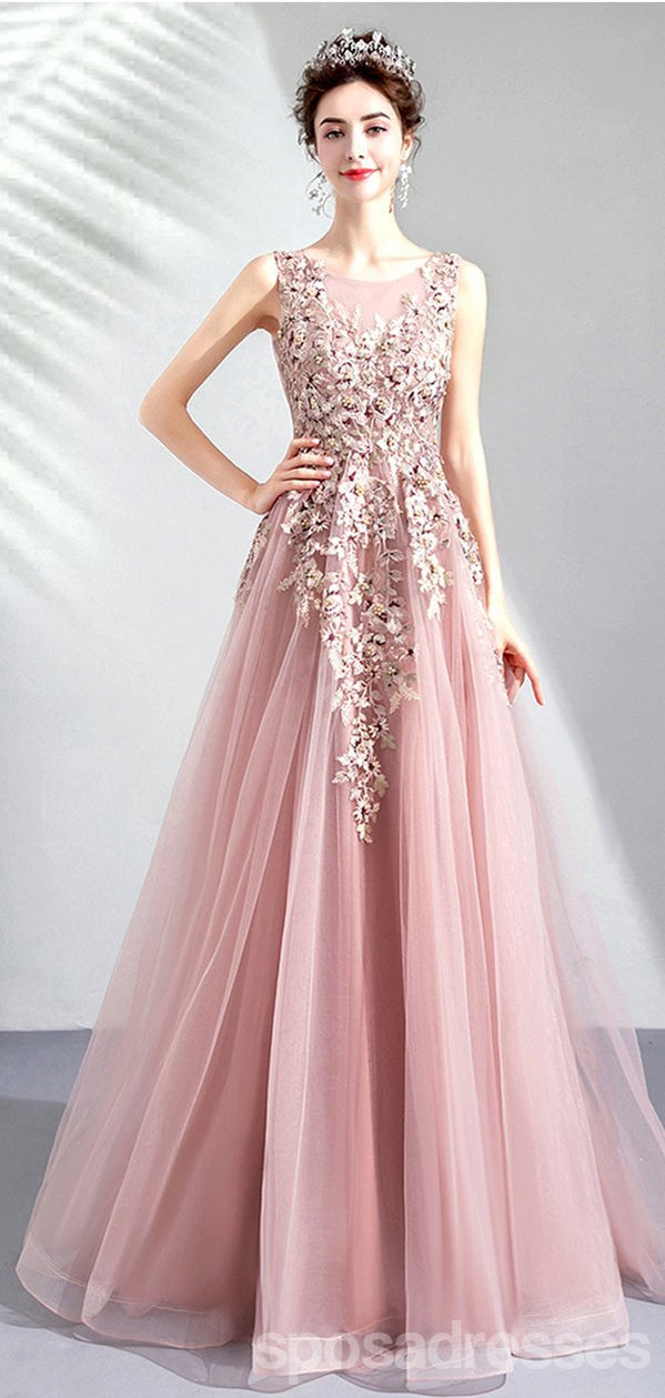 Elegant Floral A-Line Pink Jewel Long Prom Dress for Women | Affordable Party & Dance Gowns | Perfect for Homecoming, Prom Night & Formal Events