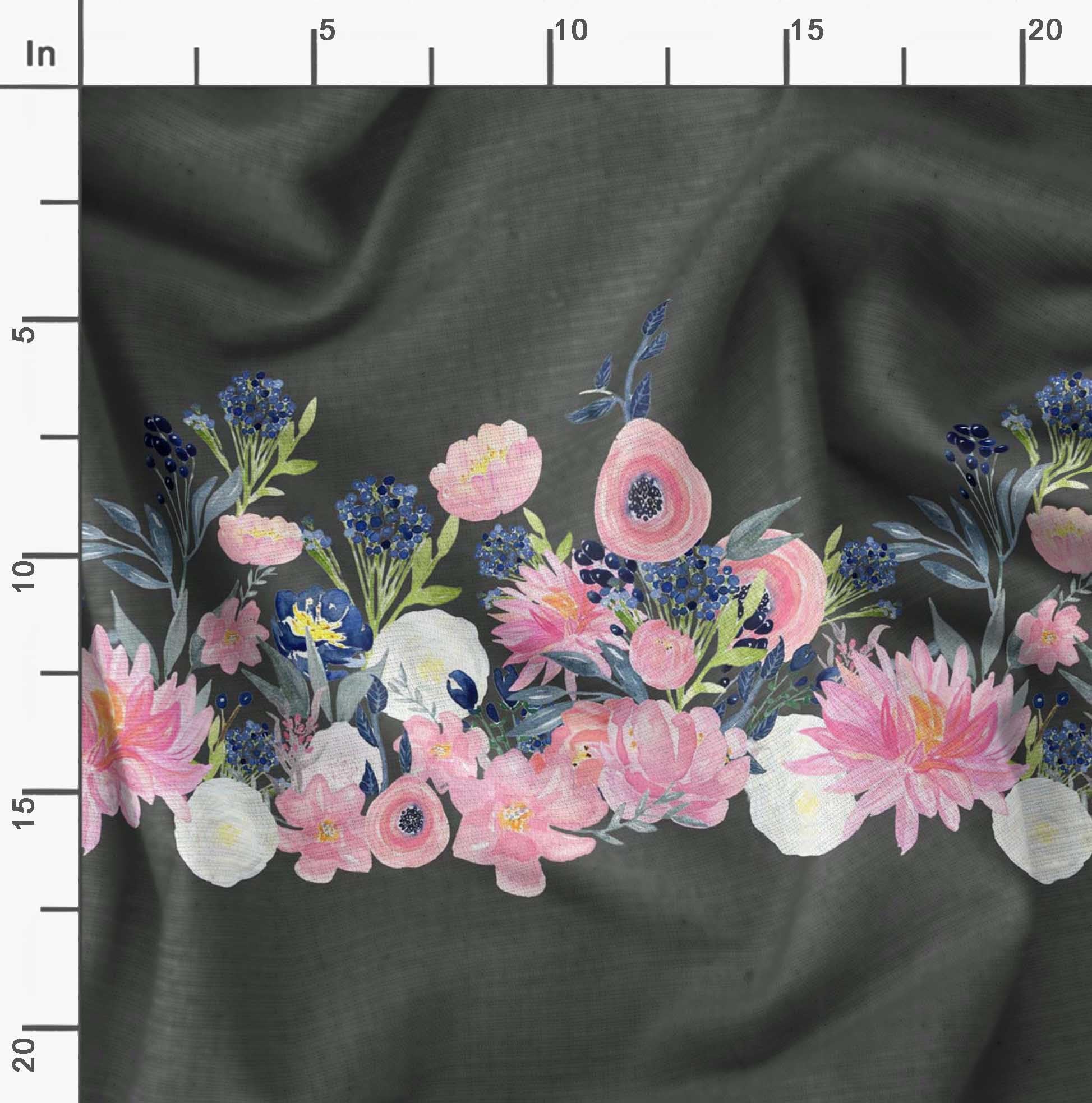 Soimoi Moss Georgette Gray Fabric by The Yard - 44 Inch Wide Floral Printed Fabric with Ranunculus & Chrysanthemum Patterns - Lightweight Draping Material for Dresses, Scarves, Curtains & Home Decor