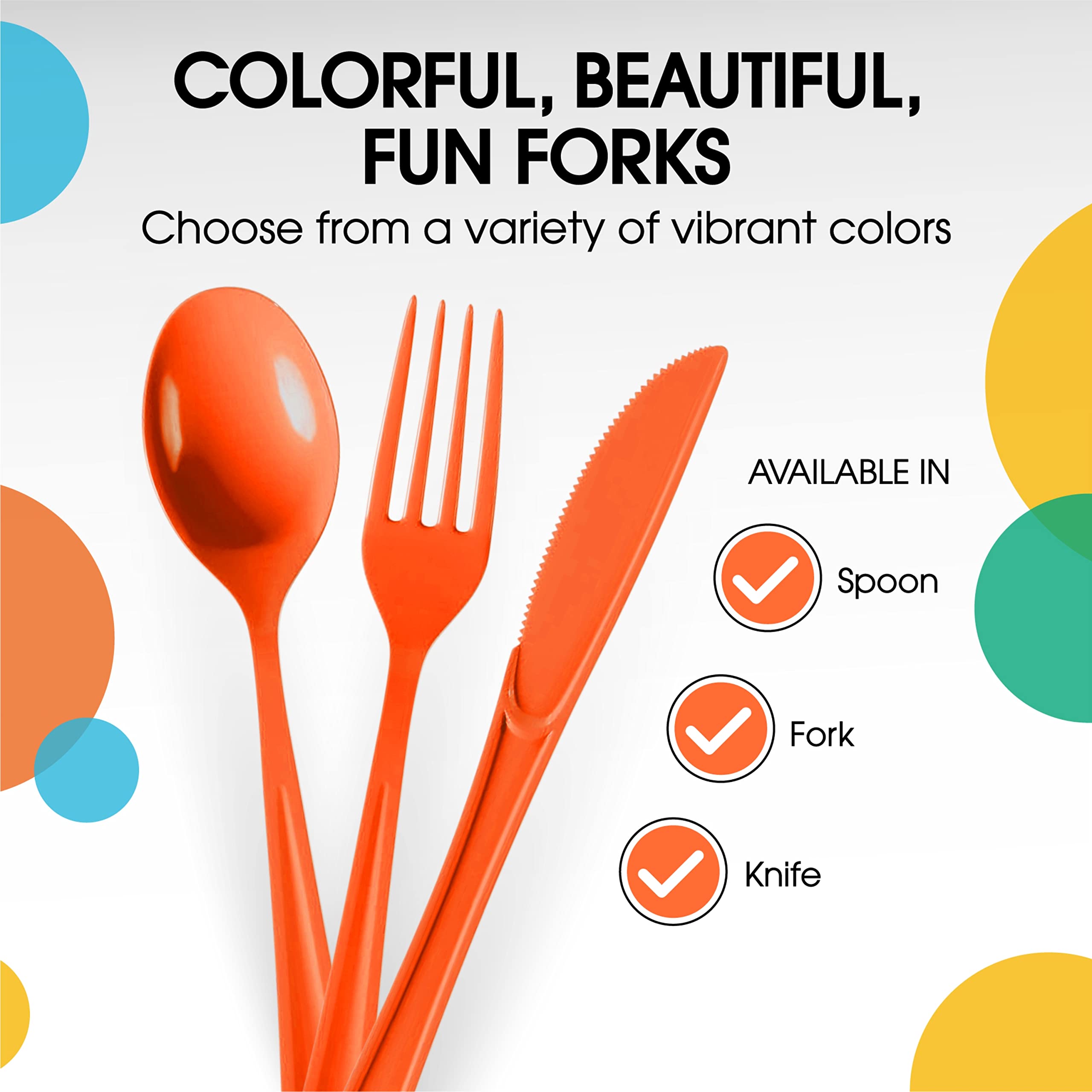 100-Pack Heavy Duty Orange Plastic Forks - Disposable Cutlery Set for Parties, Picnics, BBQs & Outdoor Events - Durable Flatware for Catering, Events & Home Use