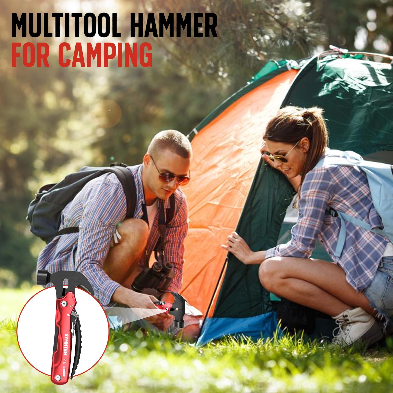 12-in-1 Hammer Multitool for Men - Camping, Survival & DIY Gadget - Perfect Birthday, Father's Day & Christmas Gift for Him - Outdoor, Home & Emergency Use