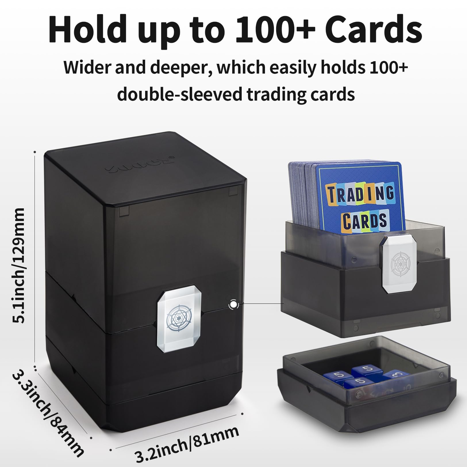 Sooez MTG Deck Box with Dice Storage - Holds 100+ Cards, Durable Commander Deck Holder Case (Black) - Perfect for MTG Tournaments, Game Nights & Card Collection Organization