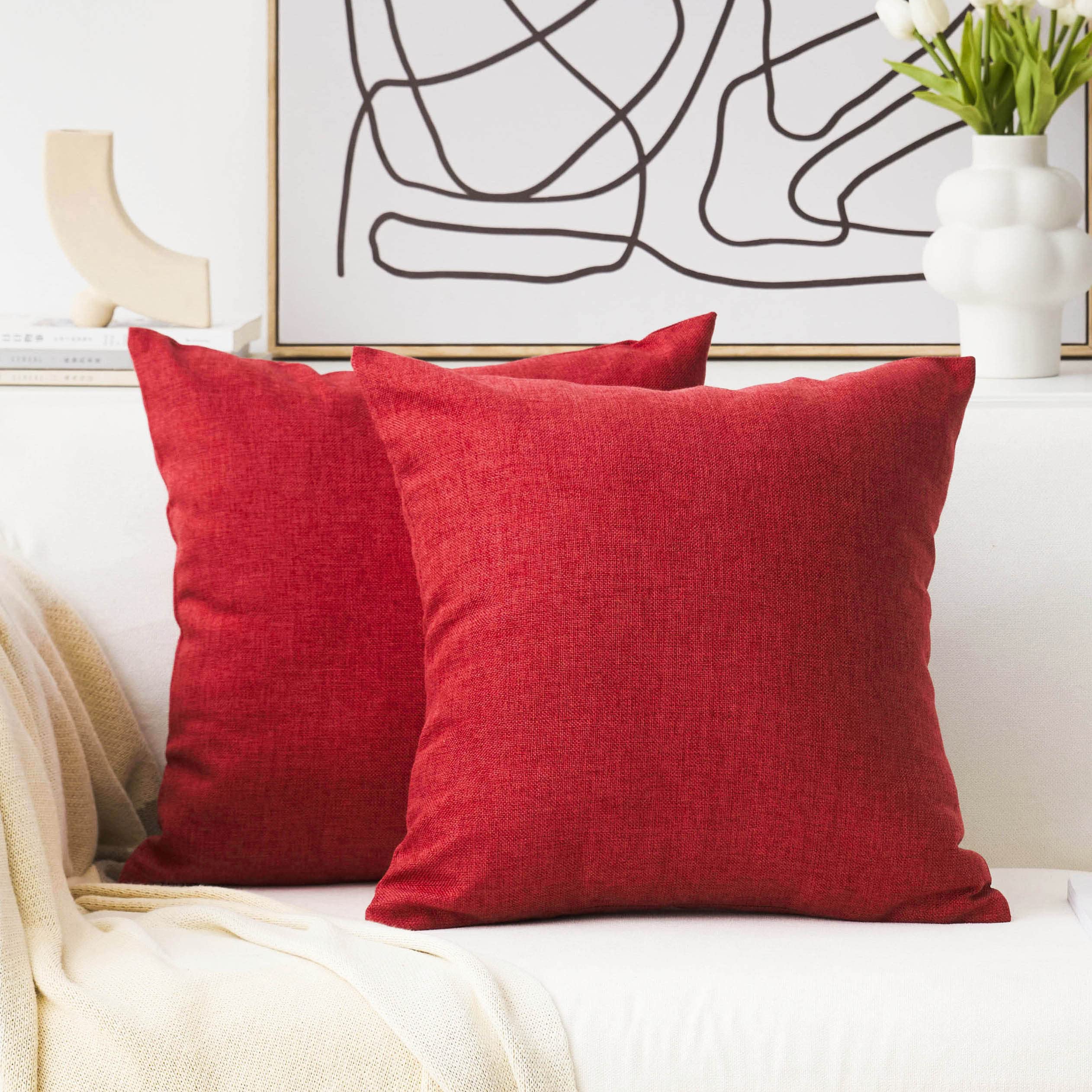 Premium Linen Euro Sham Pillow Covers Set of 2 - 24x24 Inch (60x60cm) Burgundy Red - Couch, Sofa, Bed & Patio Decor - Soft Washable Cushion Covers for Living Room, Bedroom & Outdoor Use