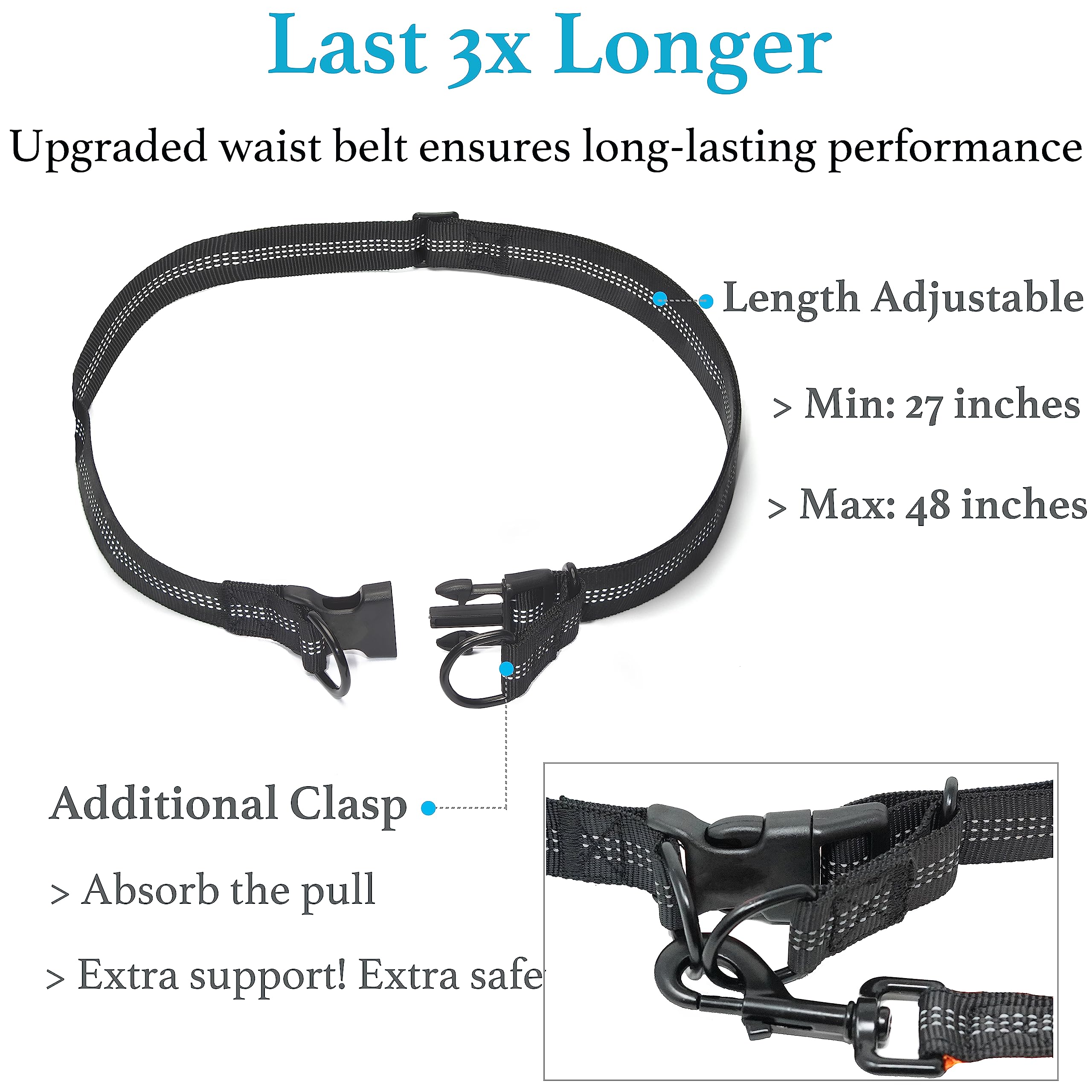 iYoShop Hands Free Retractable Dog Leash - Bungee Waist Leash with Dual Handle for Small, Medium & Large Dogs (8-25 lbs, Baby Blue) - Perfect for Jogging, Hiking & Walking Your Pet Hands-Free