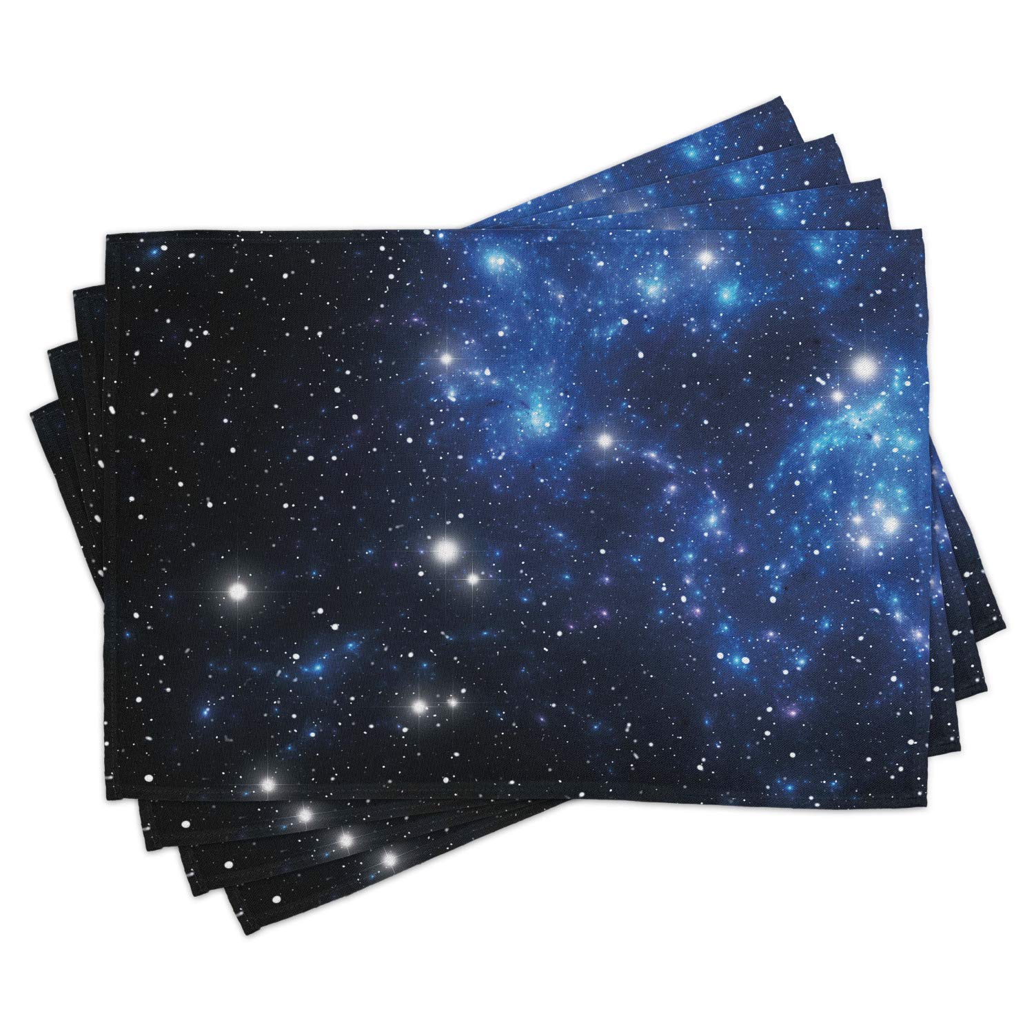 Ambesonne 4-Piece Constellation Placemats Set - Outer Space Star Nebula Galaxy Design, Washable Fabric Dining Table Mats for Kitchen & Home Decor (Blue Black White) | Perfect for Astronomy Lovers, Dinner Parties & Cosmic-Themed Decorations
