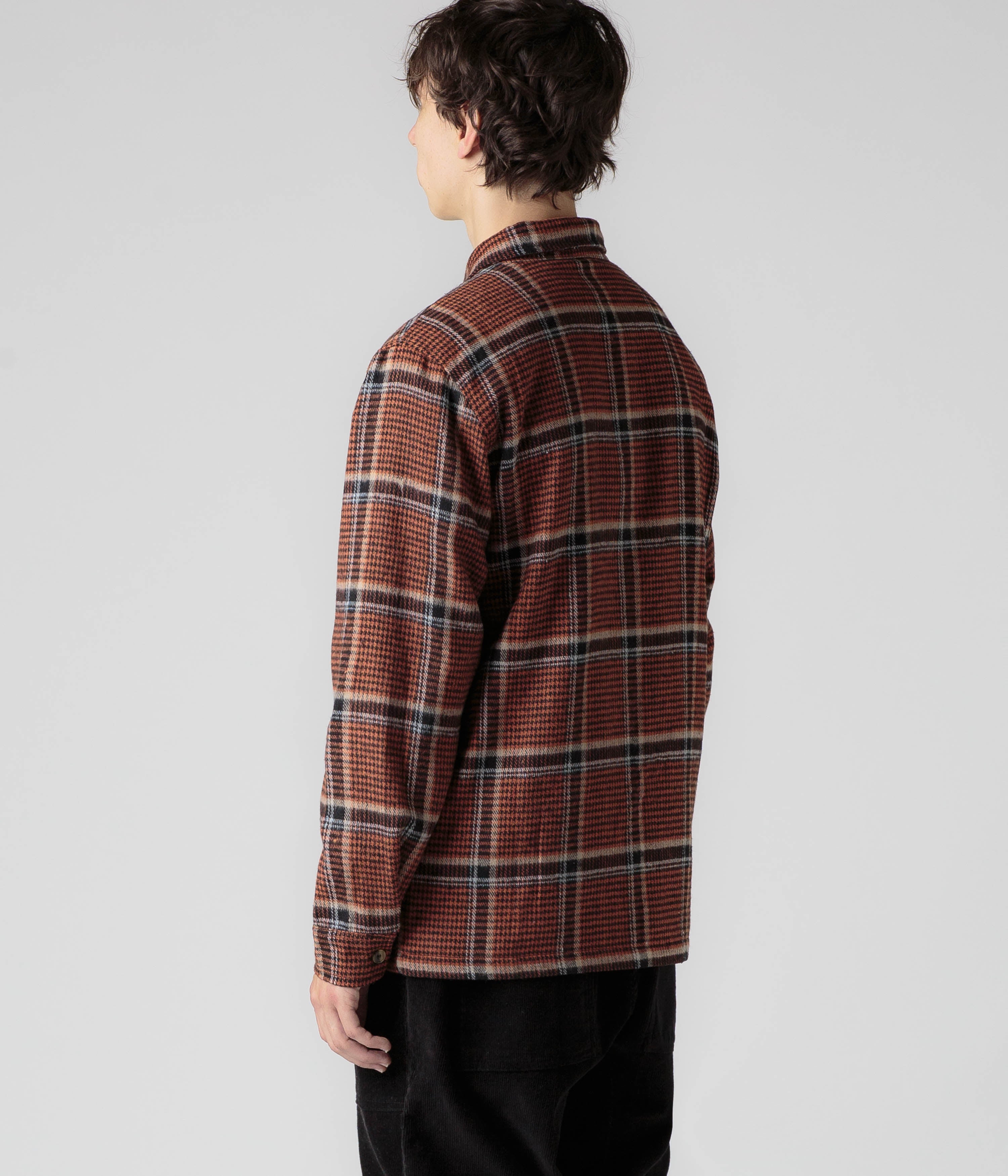 Butter Goods Dougie Plaid Overshirt for Men - Rust, Black & White Checkered Flannel Shirt Jacket - Casual Layering for Fall & Winter Outdoor Activities