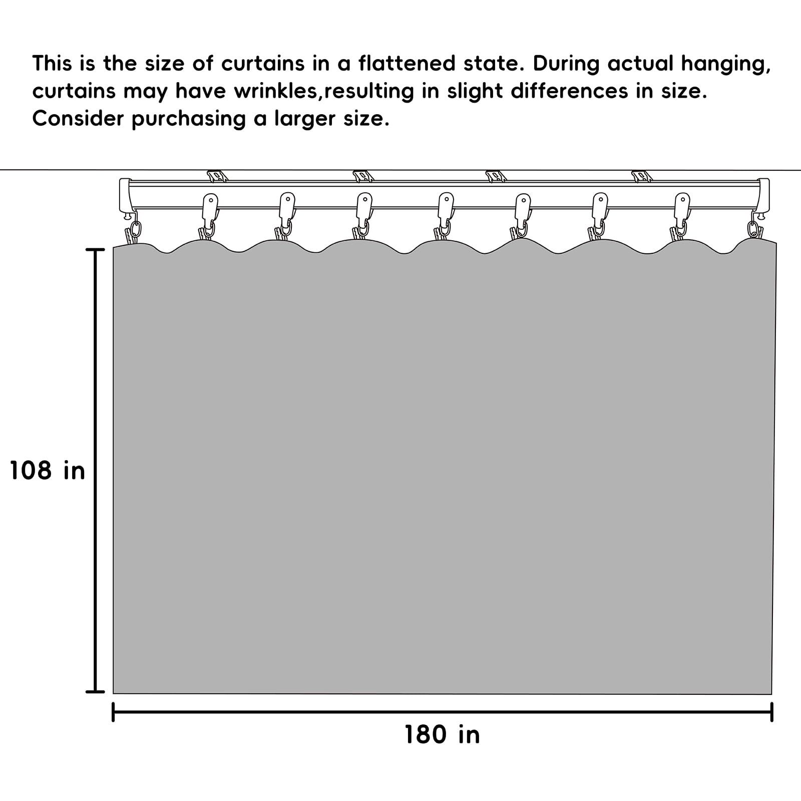 Blackout Room Divider Curtains - Soundproof Ceiling Track Curtains with Hooks for Wall & Floor Separation (Light Grey, 180