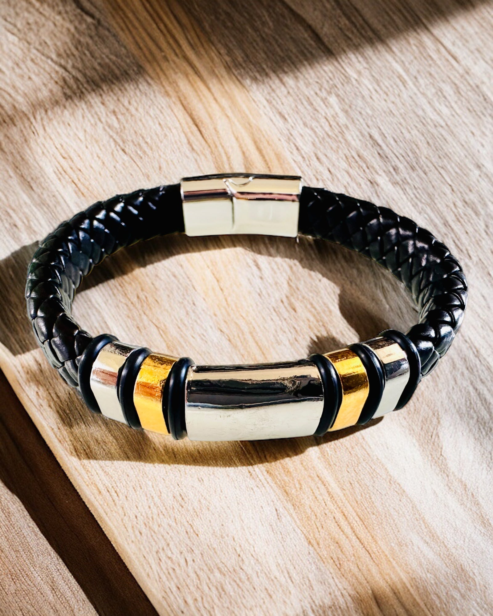 Custom Engraved Hip Hop Bracelet for Men - Adjustable Magnetic Clasp PU Leather Wristband with Silver/Gold Accents (22cm) - Perfect for Streetwear, Gifts & Hip Hop Fashion Accessories