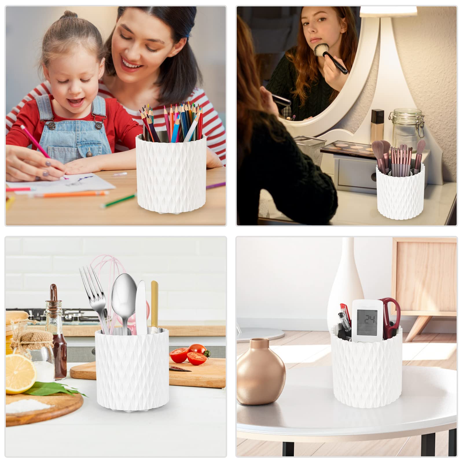 360° Rotating Makeup Brush Holder & Organizer - Multi-Functional Desktop Pen Cup for Cosmetics, Lipsticks, Combs & Beauty Tools | Perfect for Vanity, Office Desk & Bathroom Storage (White)