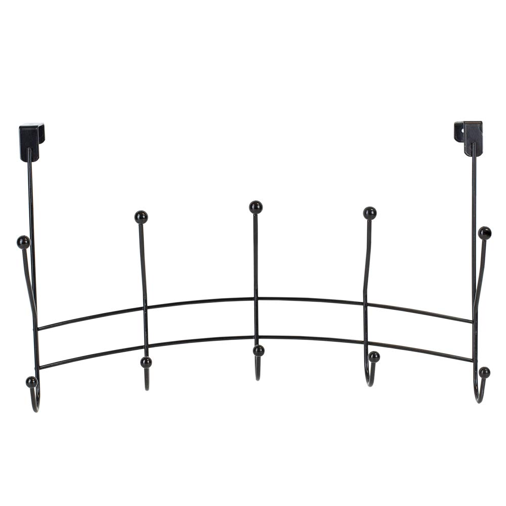 Home Basics Over The Door Clothes Rack - 10 Hook Black Door Organizer for Clothes, Accessories, Towels & Robes | Space-Saving Storage Solution for Bedroom, Bathroom, Closet & Dorm | Fits Any Standard Door