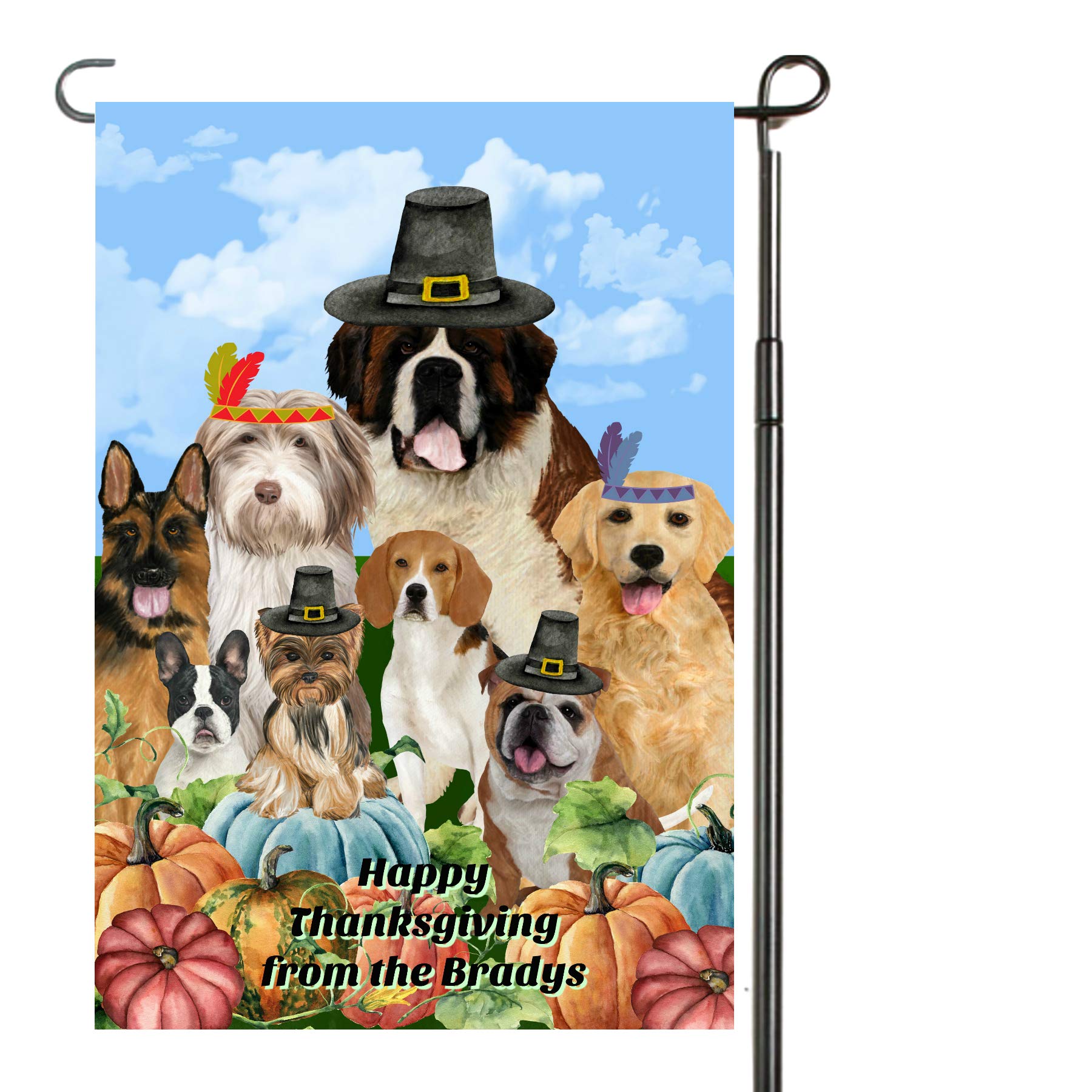 Thanksgiving Dogs Garden Flag - Personalized Fall & Autumn Yard Decor - Custom Outdoor Flag for Seasonal Home & Garden Decoration