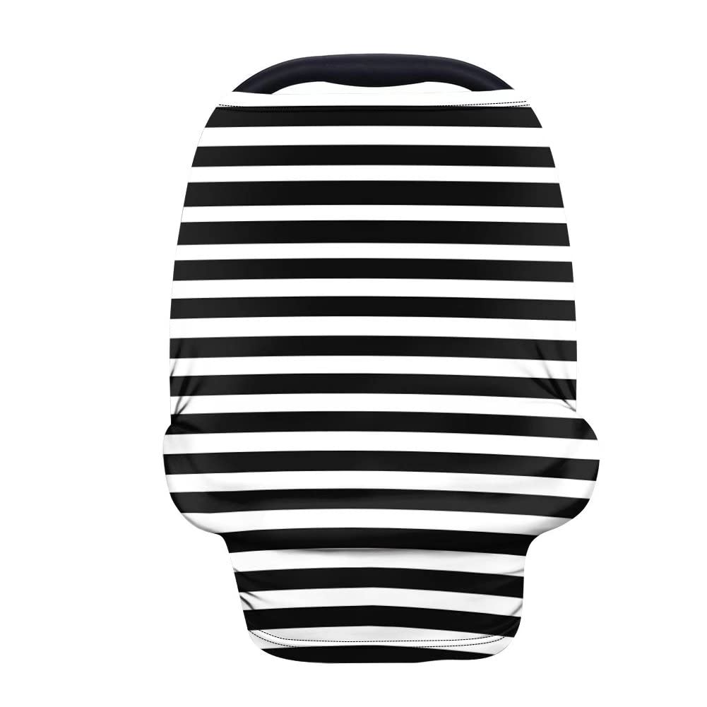 NDISTIN Black & White Stripe Baby Car Seat Cover - Multi-Use Car Seat Canopy, Nursing Cover & Breastfeeding Scarf - Breathable Stretch Fabric for Infant Boys & Girls - Perfect Baby Shower Gift for Travel, Shopping & Outdoor Activities