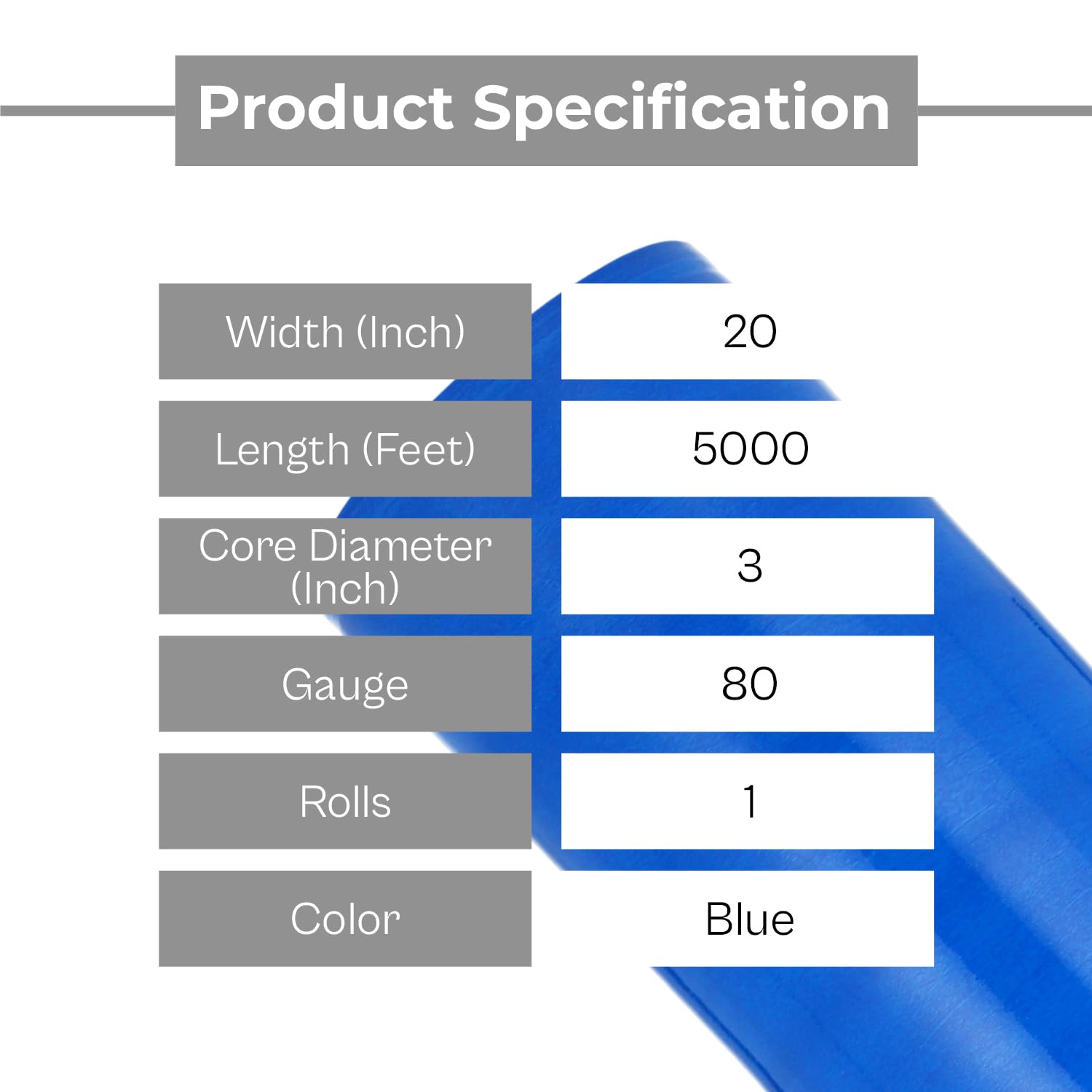 MMBM Blue Stretch Wrap Film - 20 Inch x 5000 Feet, 80 Gauge Heavy Duty Plastic Cling Wrap - 1 Pack Industrial Pallet Wrap for Secure Shipping & Storage - Perfect for Warehouse, Moving & Logistics Color Coding