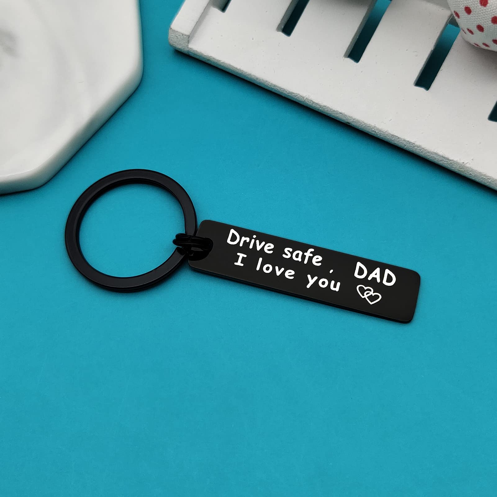 Drive Safe Keychain for Dad - Christmas, Father's Day, Birthday & Thanksgiving Gift for Daddy, Papa, Trucker Dad | Personalized I Love You Car Accessory for Safe Driving