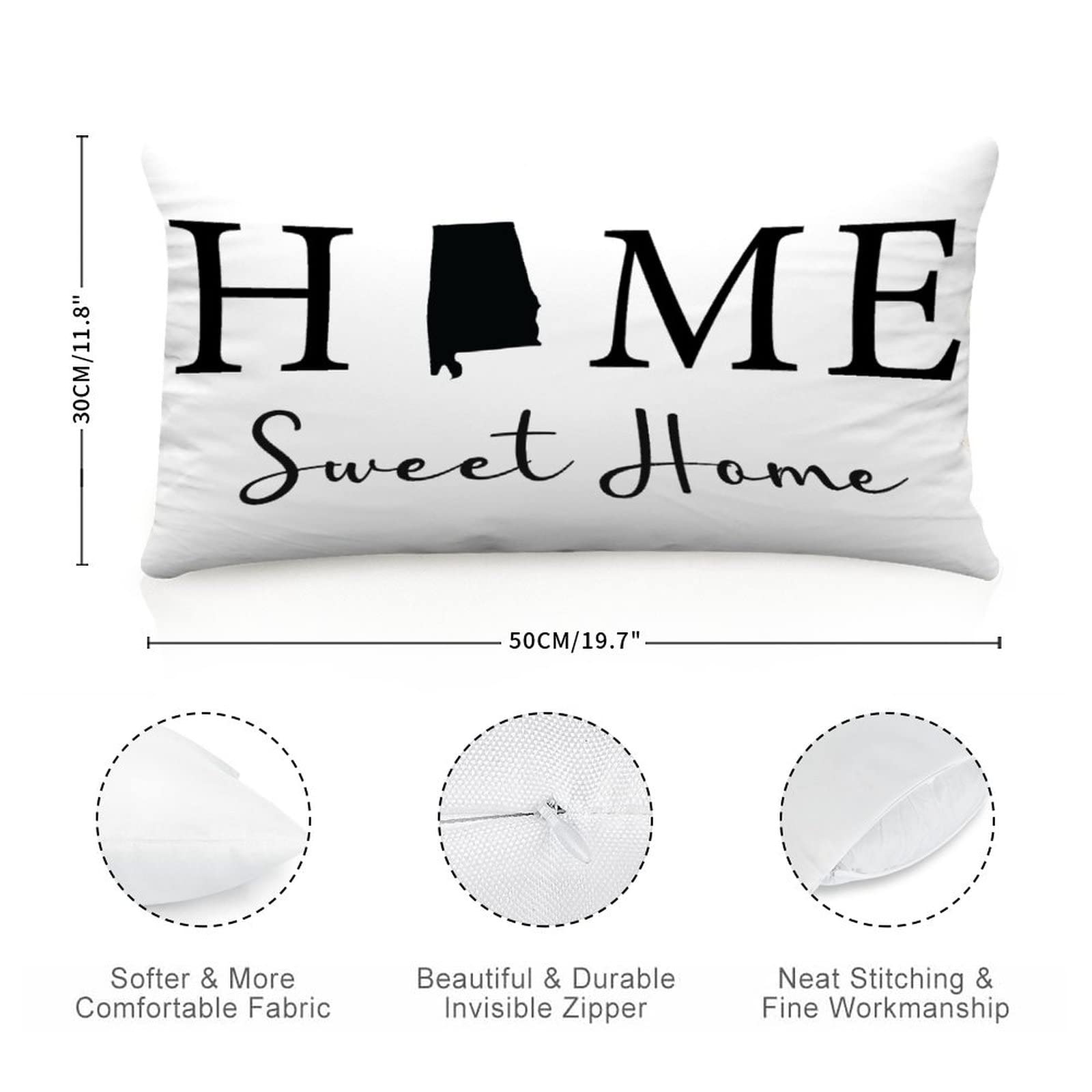 12x20 Inch Farmhouse Style Alabama State Map Pillow Covers - 'Home Sweet Home' Embroidered Throw Pillow Cases for Couch, Bed & Sofa Decor - Perfect for Holiday Decorations, Housewarming Gifts & Cozy Home Accents
