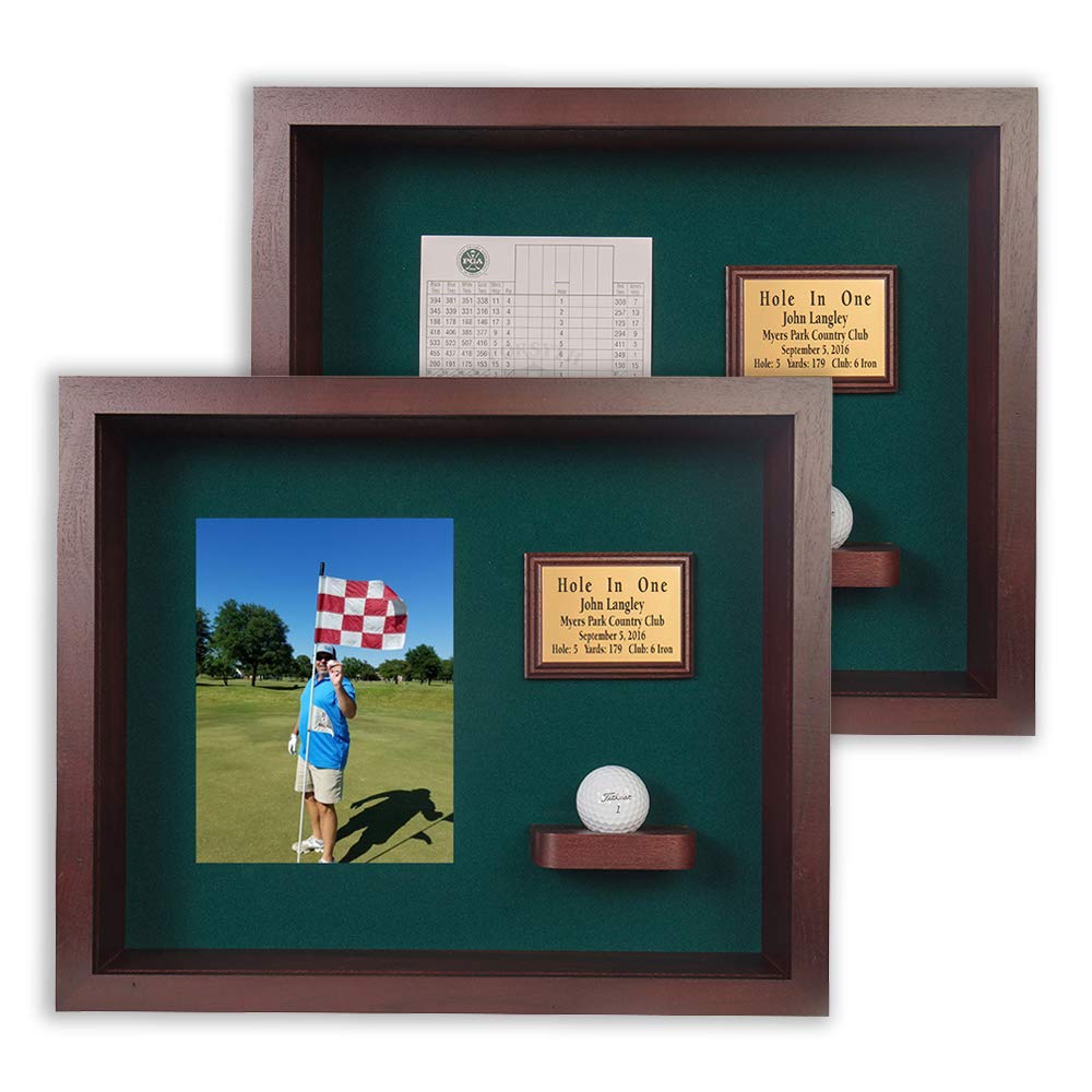 Premium Golf Ball Shadowbox Display Case - Personalized Engraved Plaque for Hole in One Memorabilia | Vertical Wall Mount Design with Cherry Finish | Holds Golf Ball, Scorecard & Photo | Perfect for Man Cave, Office Decor or Golf Lover Gift