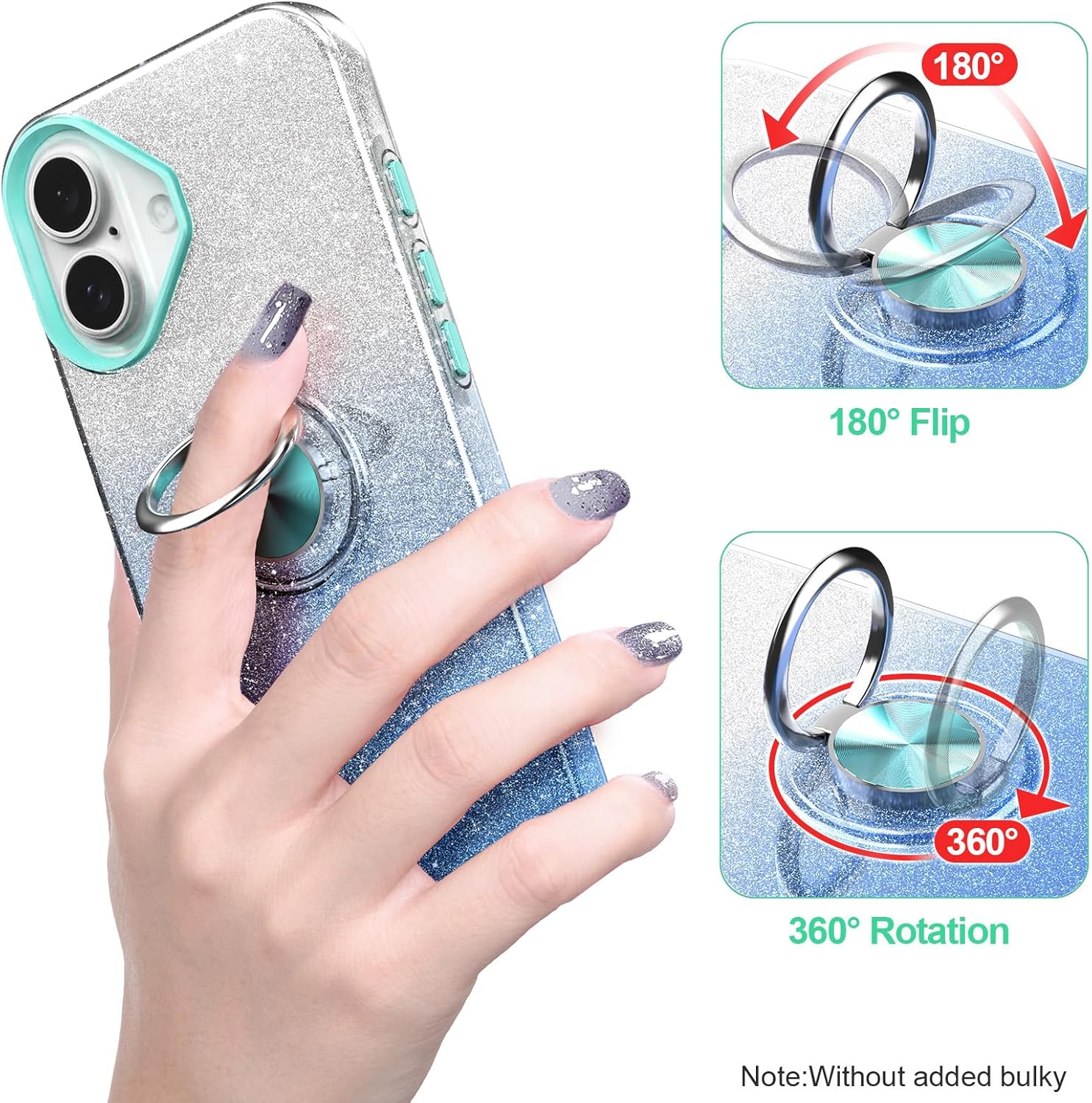Premium iPhone 16 Case with 360° Ring Holder, Magnetic Car Mount & Kickstand - Shockproof Protective Cover for Work, Travel & Daily Use