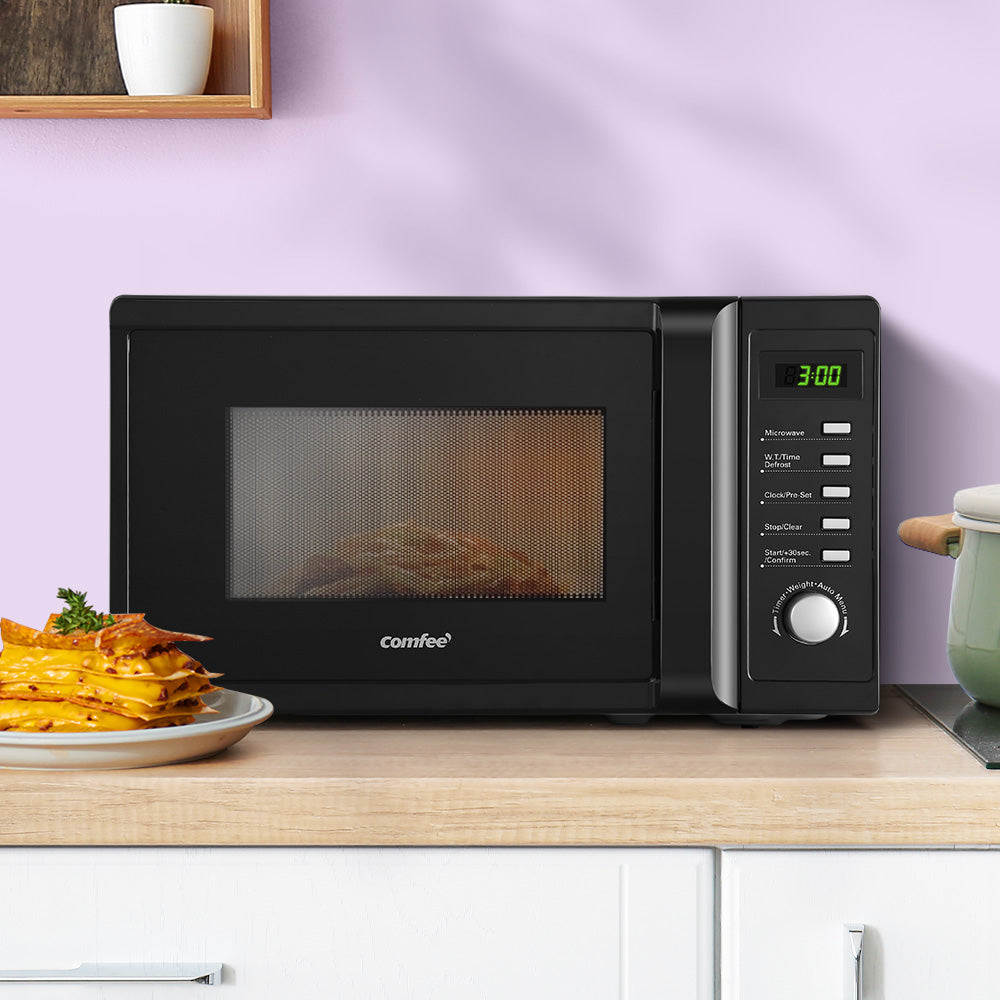 Comfee 20L 700W Black Microwave Oven for Kitchen - Compact Countertop Microwave with 10 Power Levels, Child Lock & Auto Menu - Perfect for Small Spaces, Dorms, Offices & Home Cooking