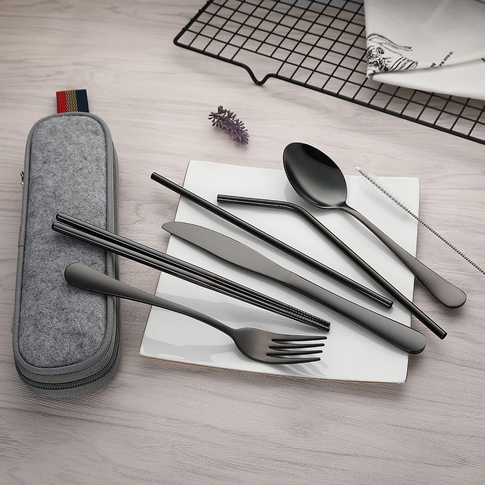 DEVICO 8-Piece Portable Cutlery Set - Stainless Steel Travel Utensils for Camping & Picnics