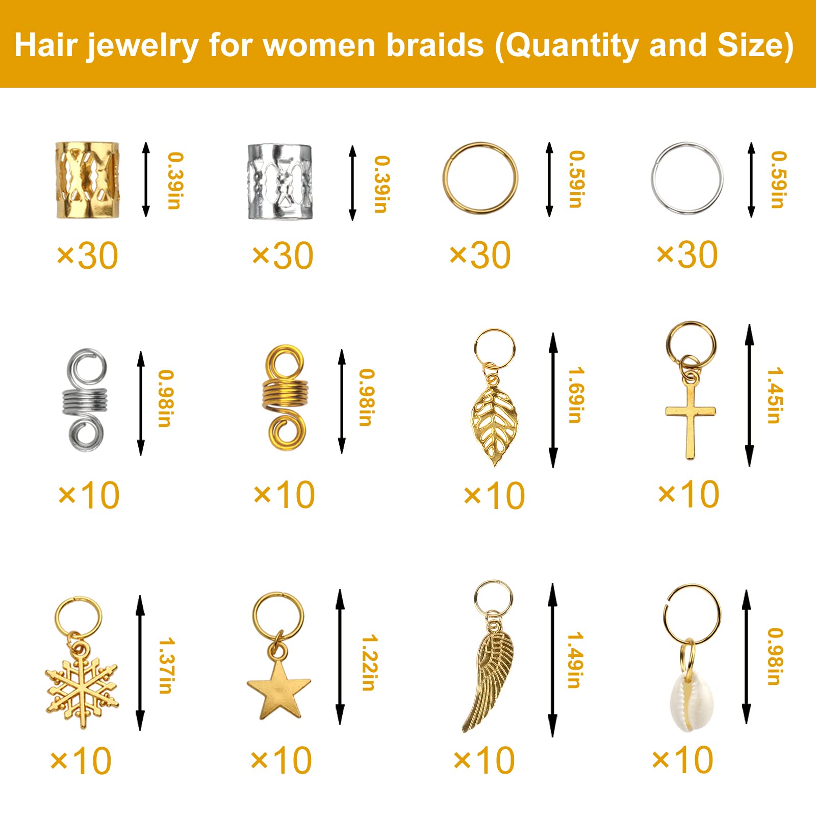 200PCS Hair Beads for Braiding - Gold & Silver Metal Hair Jewelry for Women & Girls - Dreadlock Accessories, Clips, Cuffs, Coils & Shells - Perfect for Braids, Locs, Beards & Hair Decorations (Great for Parties, Weddings & Everyday Styling)