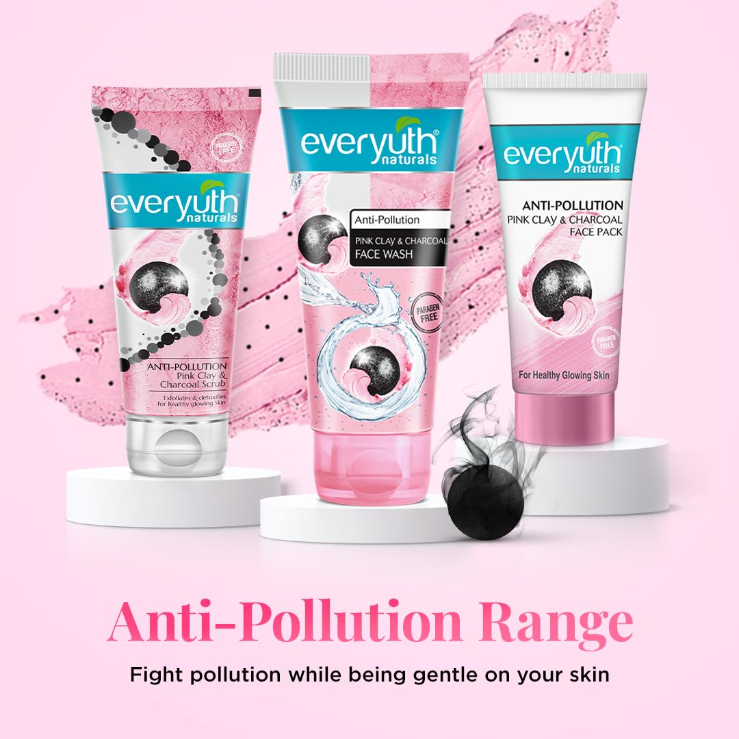 Everyuth Naturals Anti Pollution Pink Clay & Charcoal Face Wash 50g - Deep Cleansing for Acne & Blackheads - Perfect for Daily Skincare Routine