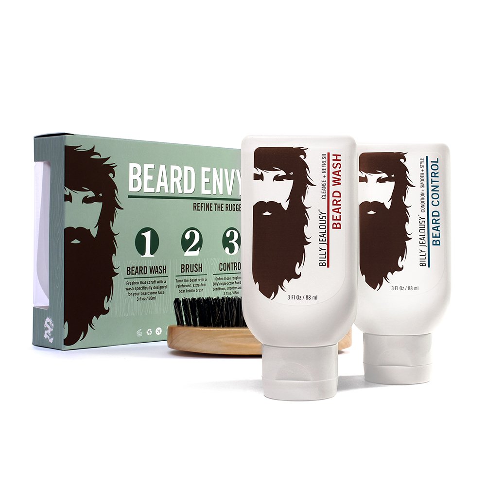 Billy Jealousy Beard Envy Facial Hair Refining Kit - Beard Wash & Boar Bristle Brush for Clean, Hydrated, Soft & Tamed Beard - Perfect for Daily Grooming & Styling at Home or Work