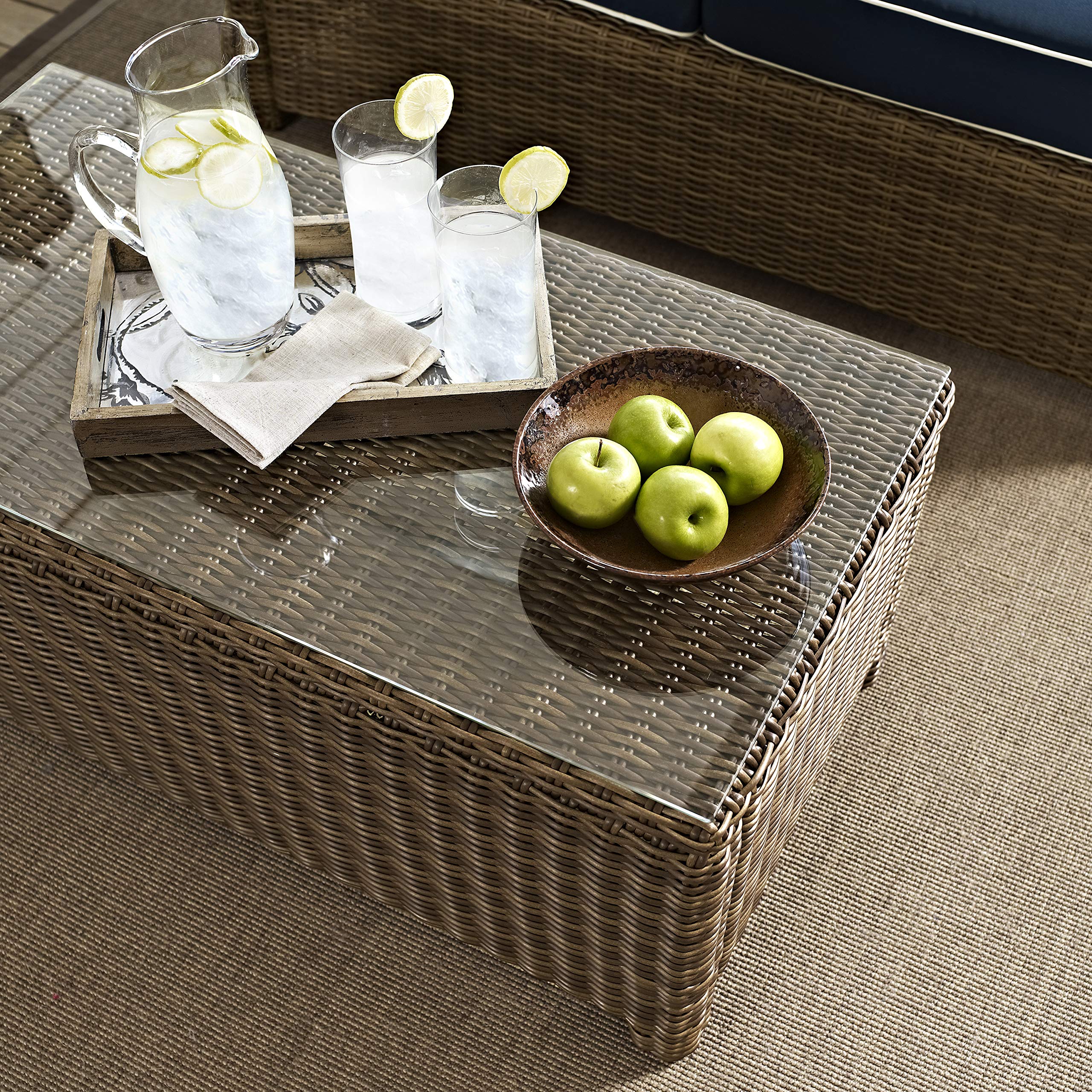 Crosley Bradenton All-Weather Rattan Wicker Outdoor Coffee Table - Brown Patio Furniture for Deck, Porch & Garden - Perfect for Outdoor Entertaining & Relaxation