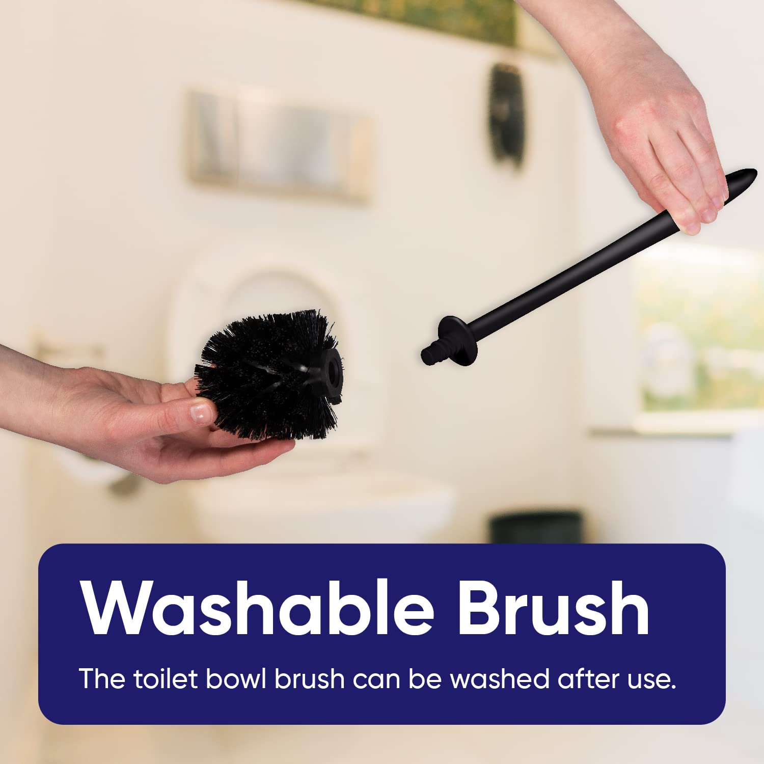Black Toilet Brush and Holder Set with Scrubbing Wand - Bathroom Cleaning Brush with Storage Caddy for Easy Toilet Bowl Cleaning | Ideal for Home, Apartment & RV Bathrooms