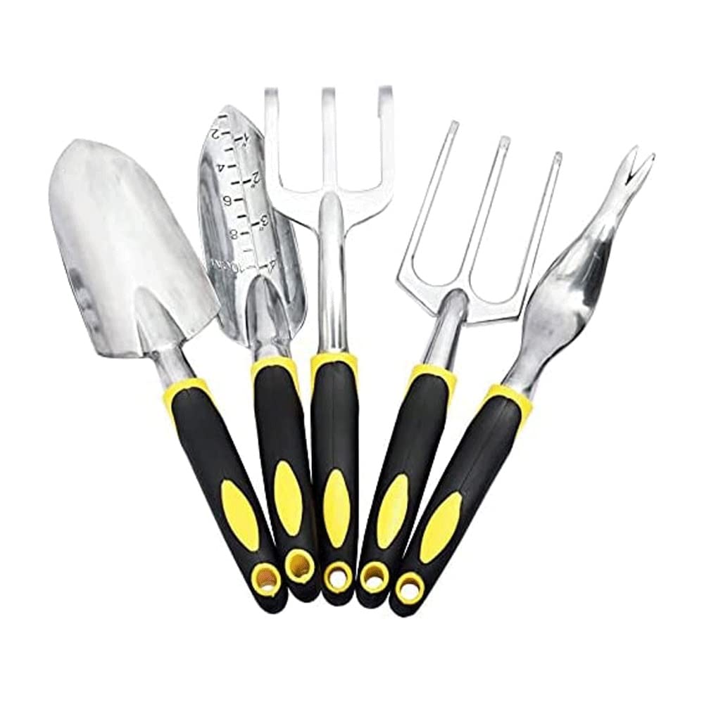 Premium 5-Piece Garden Tool Set - Durable Cast Aluminum Hand Tools Kit with Trowel, Transplanter, Weeder, Fork & Cultivator - Perfect Gardening Gifts for Men & Women - Ideal for Outdoor Planting, Weeding & Soil Cultivation