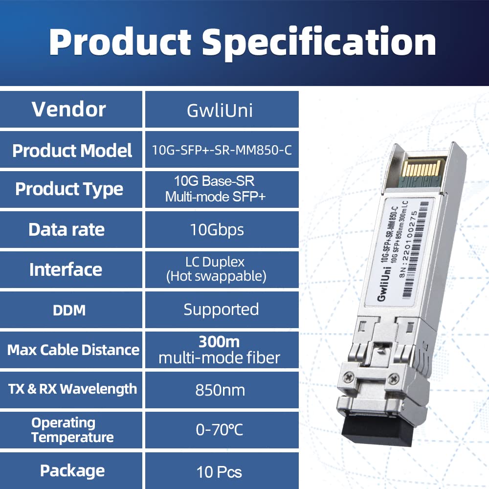 10G SFP+ Fiber Optic Transceiver Module - 10 Pack, Multi-Mode 850nm SR 300m, LC Duplex Connector for Cisco Switch, Router, Firewall, Server & Network Equipment - High-Speed Data Center & Enterprise Networking Solution