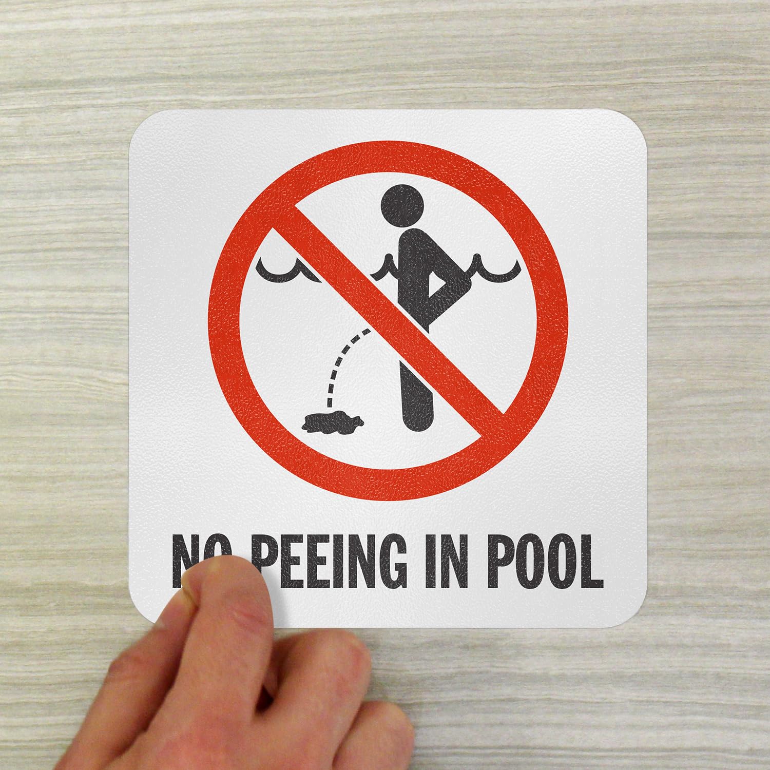 SmartSign 'No Peeing In Pool' Adhesive Vinyl Sign - 5.75x5.75 Inch Laminated Anti-Skid Marker for Swimming Pools, Restrooms & Public Areas - Red/Black/White - Made in USA
