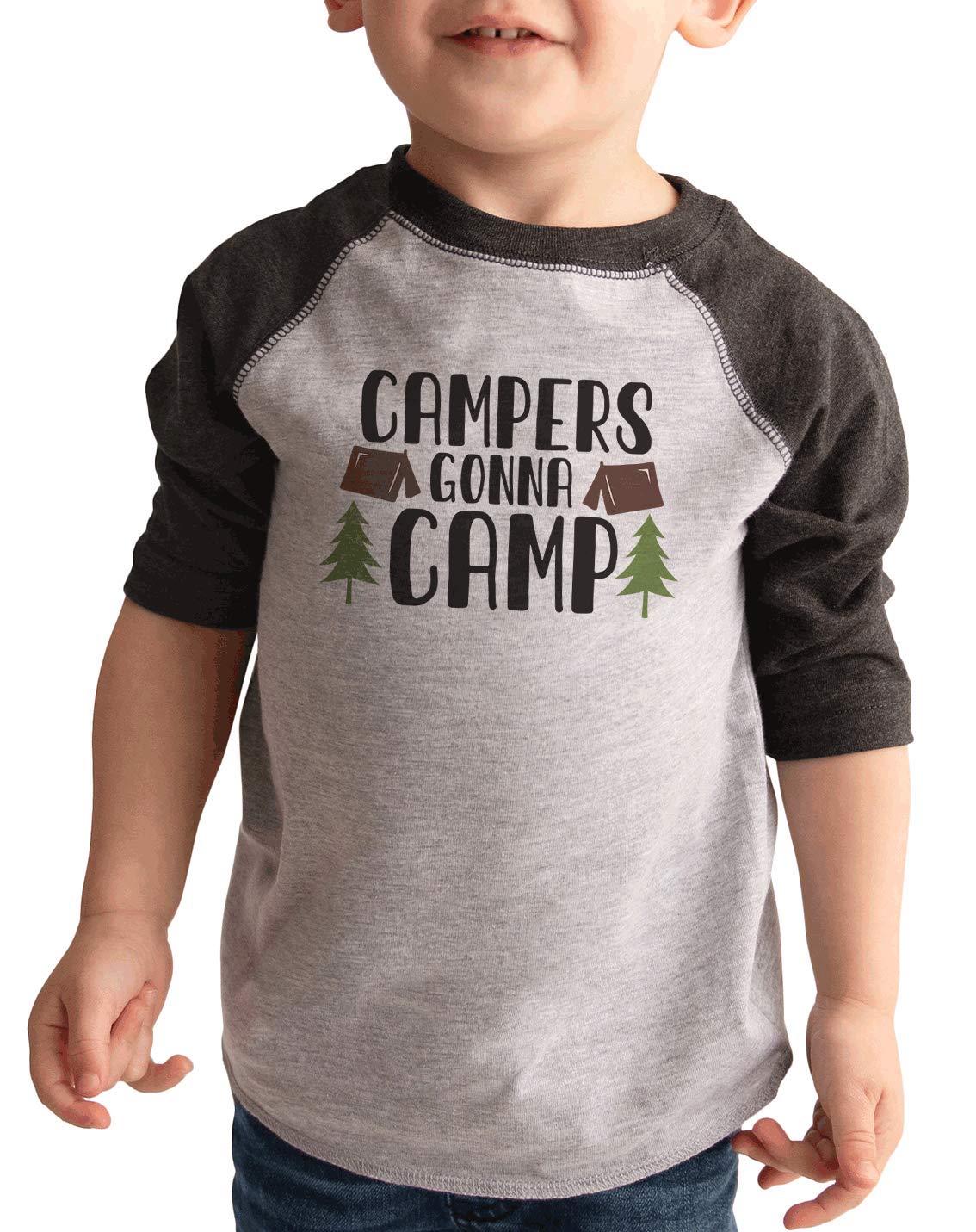 7 ate 9 Apparel Kids 'Campers Gonna Camp' Graphic T-Shirt - Soft Grey Cotton Tee for Outdoor Adventures, Camping Trips & Family Vacations