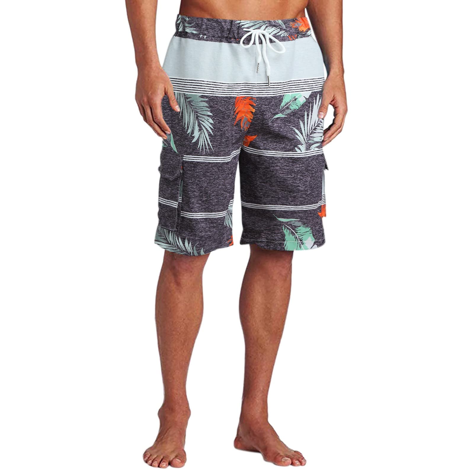 **JUNGE Men's Hawaiian Swim Shorts - Quick Dry Beach Board Shorts with Drawstring Waist for Swimming, Surfing & Vacation | Perfect for Pool, Beach & Summer Holidays**