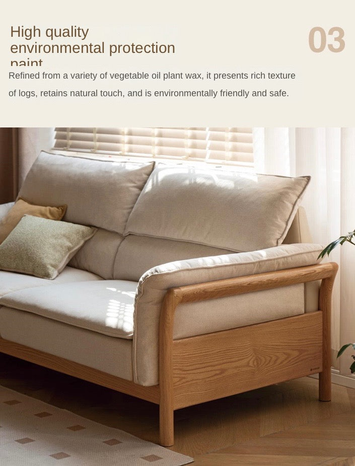 Premium Oak Solid Wood White Goose Down Cotton Sofa - Luxurious Comfort for Living Room, Lounge & Home Decor