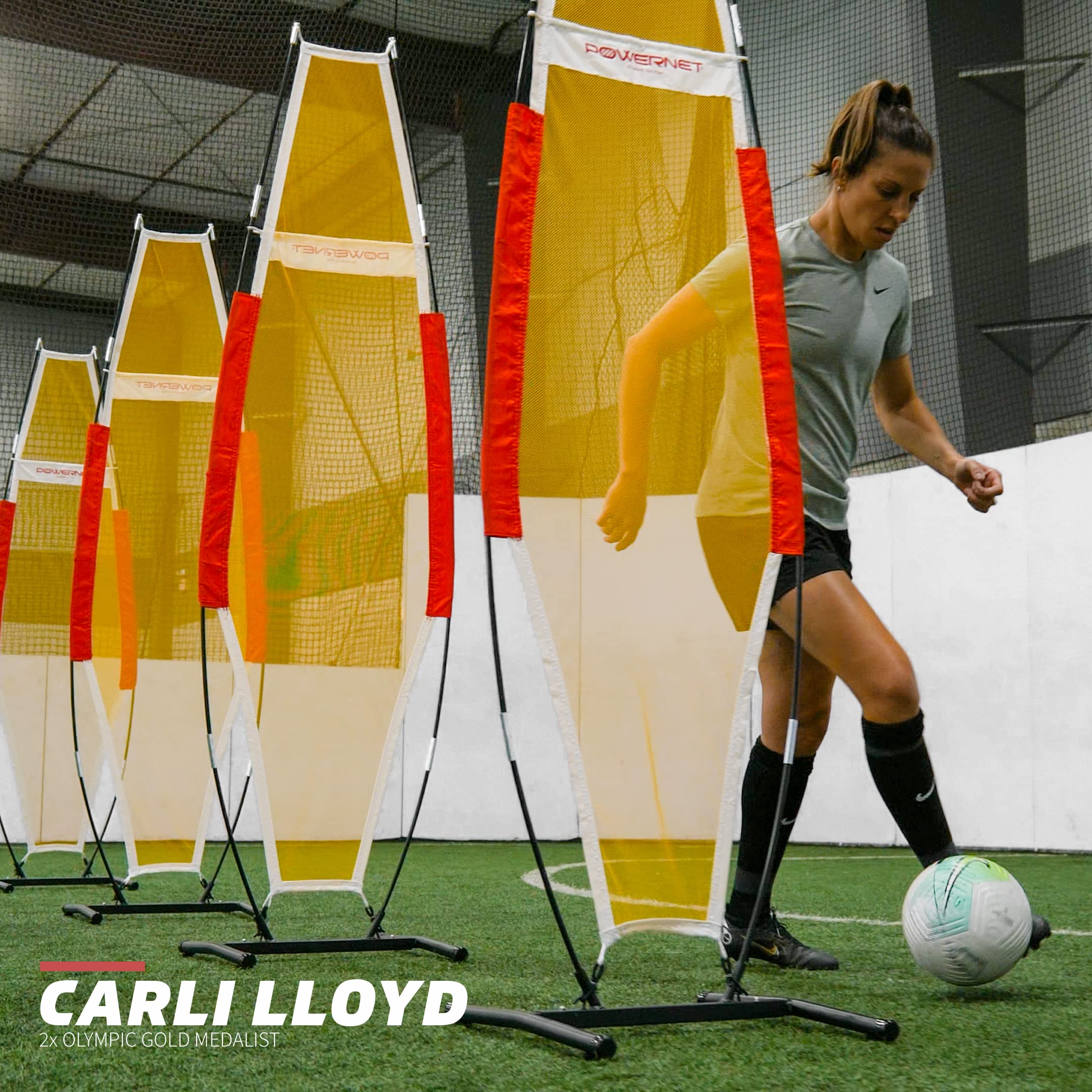 PowerNet Carli Lloyd 4-Piece Multi-Function Soccer Training Bundle - Portable Defender & Collapsible 14x7 ft Goal Net for Team/Solo Practice - Perfect for Backyard, Park & Field Training Sessions