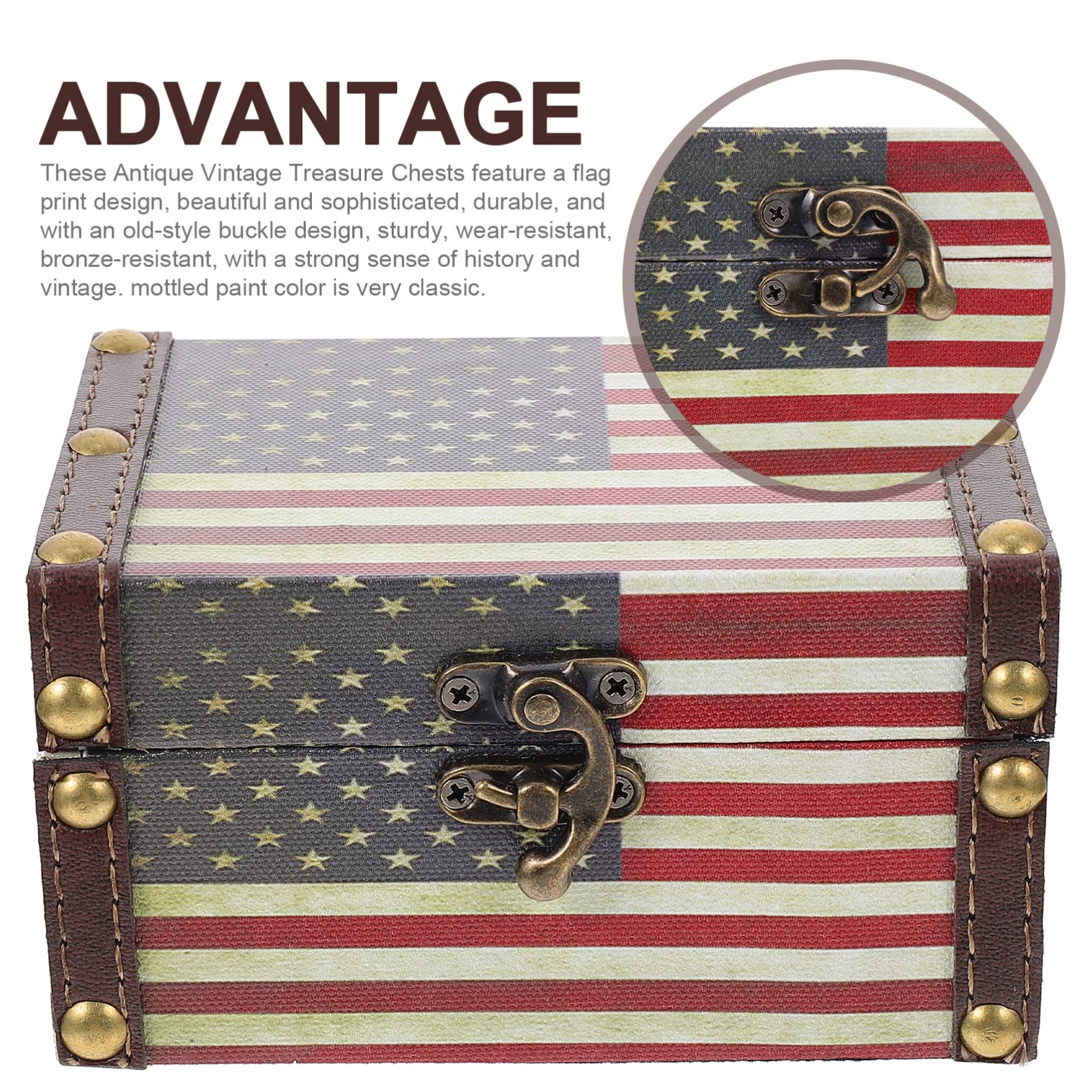 Zerodeko Wooden Jewelry Organizer Box - American Flag Design Pirate Treasure Chest for Small Jewelry, Trinkets & Keepsakes | Perfect for Home Decor, Gift Giving & Pirate-Themed Parties