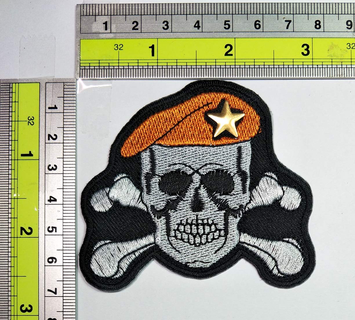 Cartoon Skeleton Skull with Cross Bones & Orange Police Hat Embroidered Iron-On Patch for Kids - Motorcycle Bike Uniform, DIY Fabric Badge - Perfect for Halloween Costumes, Jackets & Backpacks