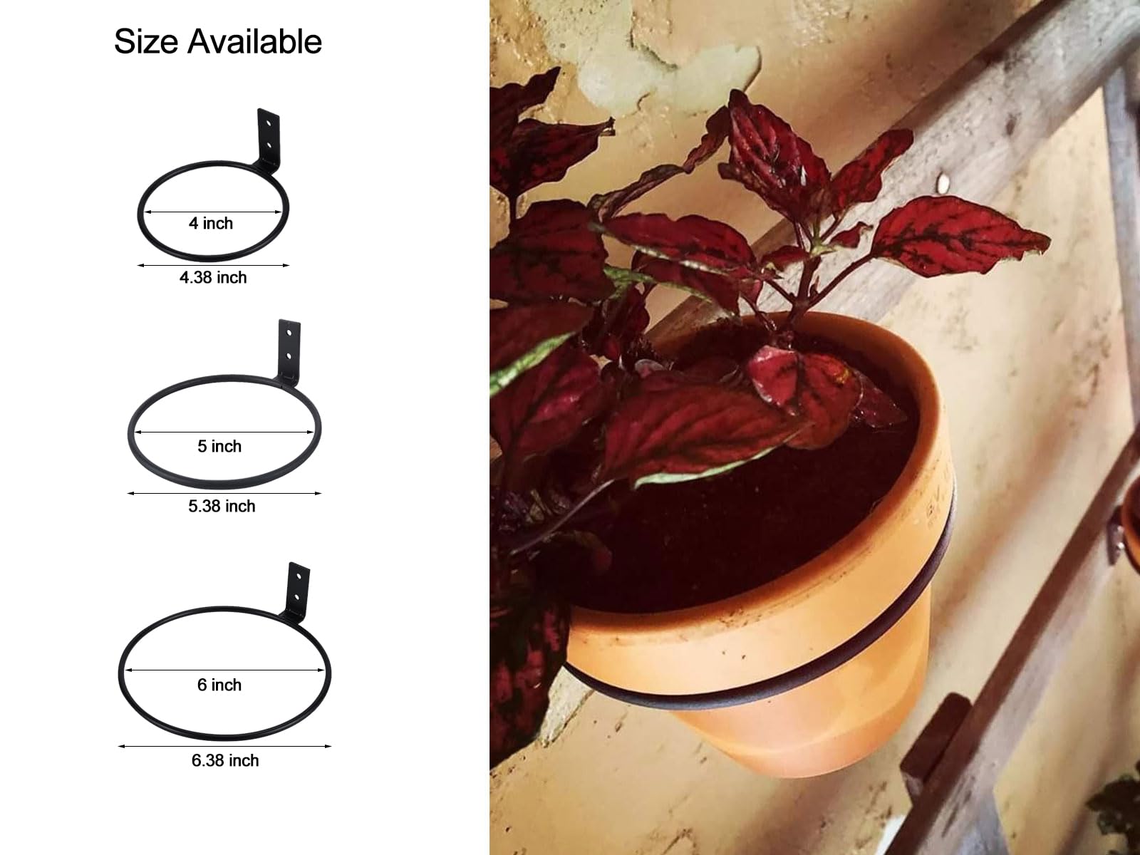 TQVAI 4 Inch Flower Pot Holder - 6 Pack Black Wall Planter Hooks for Indoor/Outdoor Plants - Decorative Wall Mounted Pot Bracket for Hanging Flower Pots in Gardens, Balconies & Home Decor