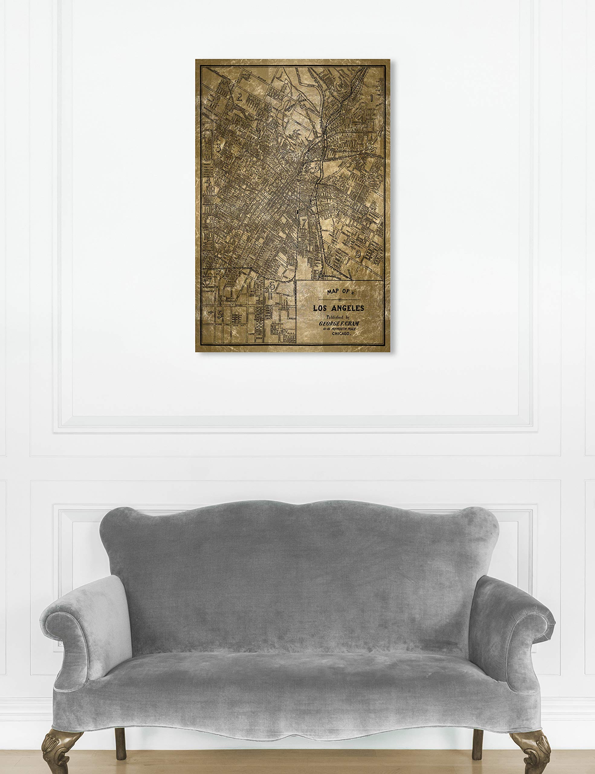 Los Angeles Gold and Black Canvas Wall Art Print - 24x36 Inch Modern City Map Home Decor by Oliver Gal Artist Co. - Perfect for Living Room, Office & Bedroom Décor